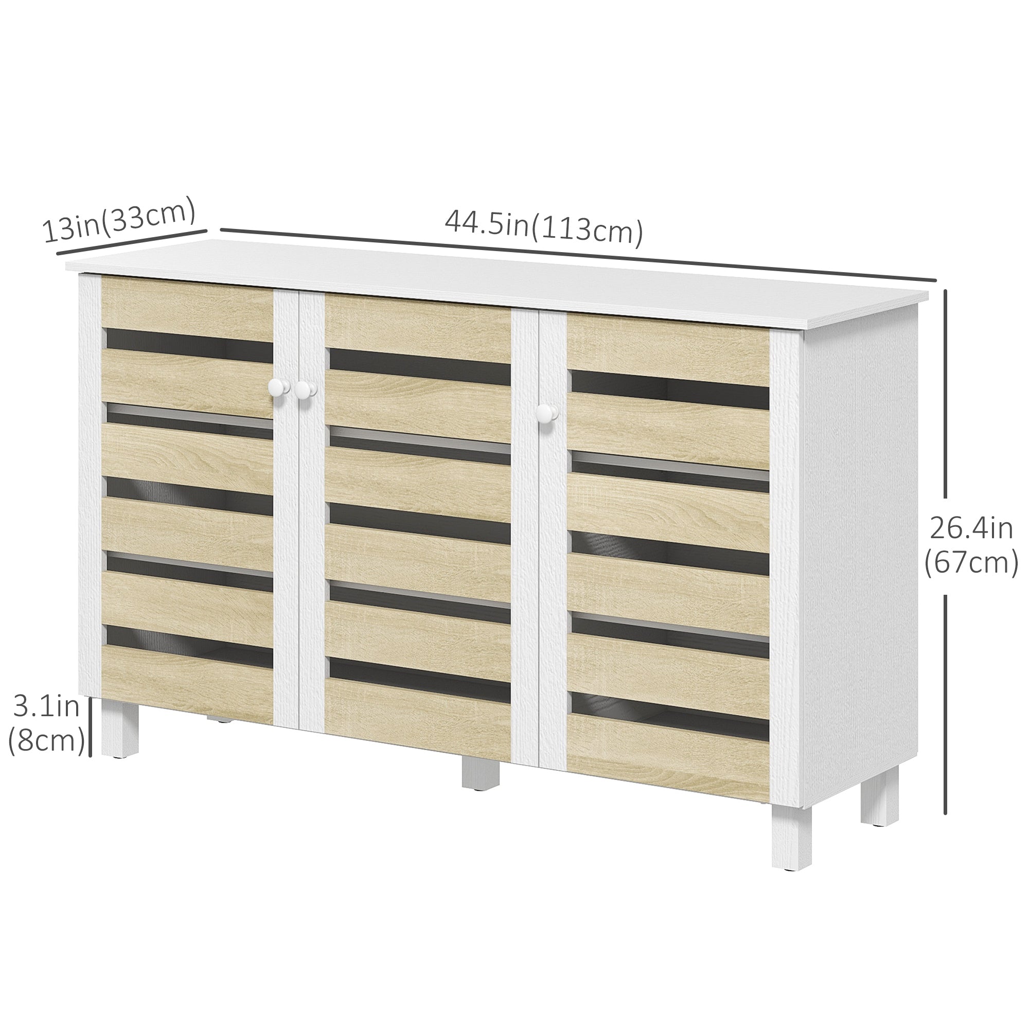 HOMCOM Shoe Cabinet, Shoe Storage Cabinet with 3 Slatted Doors, 3-tier Shelving Shoe Rack Cabinet with Adjustable Shelves for 15 Pairs of Shoes, Entryway Storage Unit, White