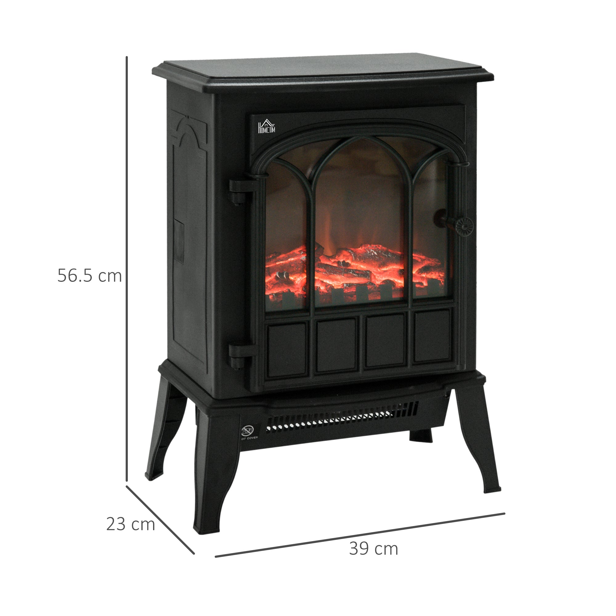 Freestanding Electric Fireplace, Electric Stove Heater with LED Flame Effect, Overheating Safety System, 1000W/2000W Black
