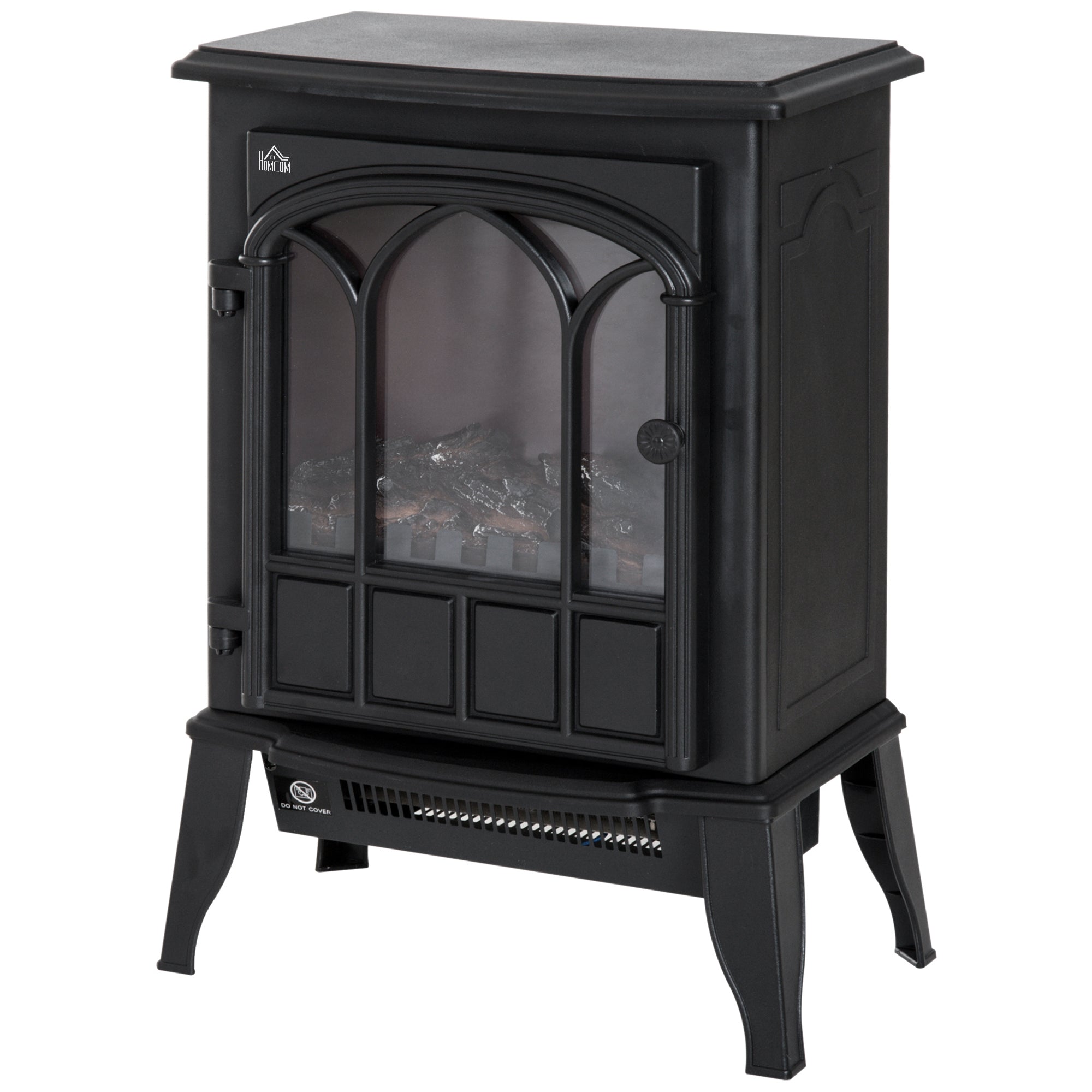 Freestanding Electric Fireplace, Electric Stove Heater with LED Flame Effect, Overheating Safety System, 1000W/2000W Black