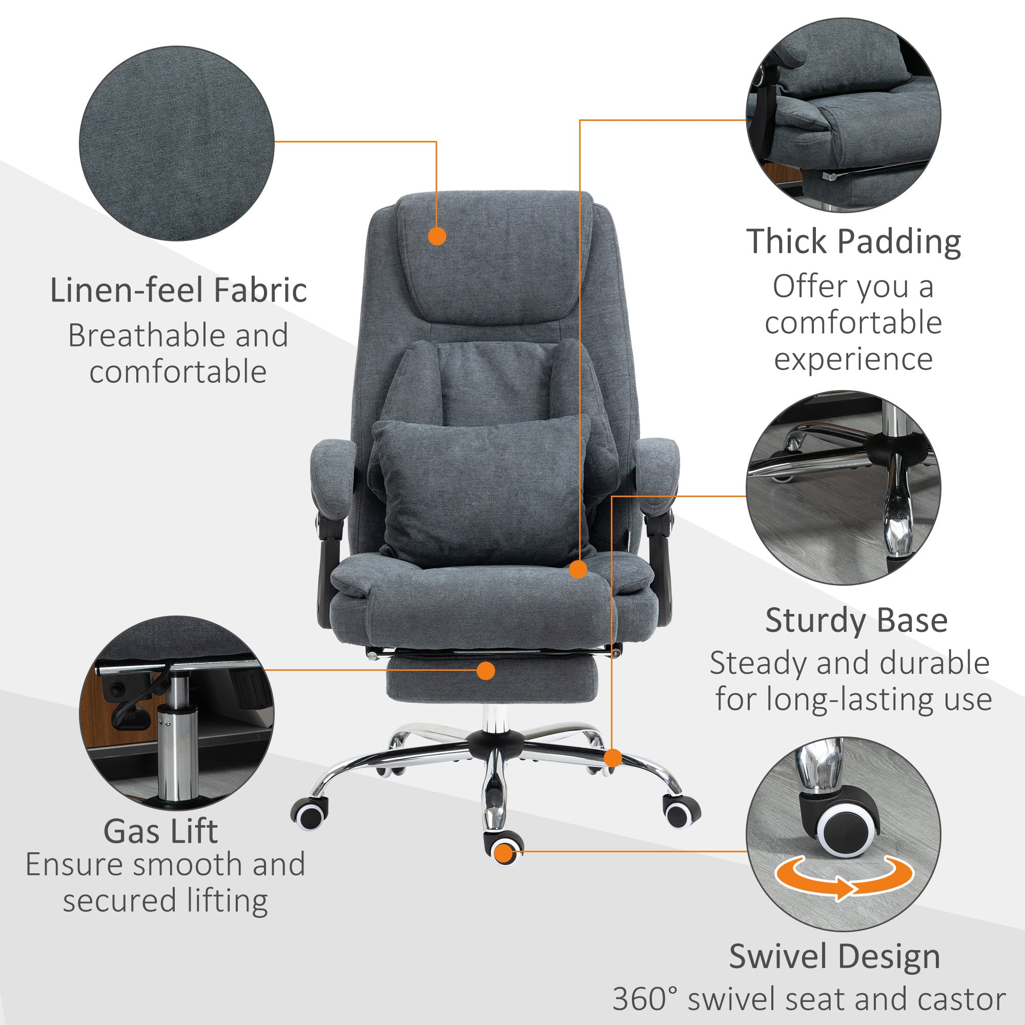 Vinsetto High Back Massage Office Chair with Kneading, Reclining Swivel Fabric Computer Chair with Footrest, Armrest, Grey