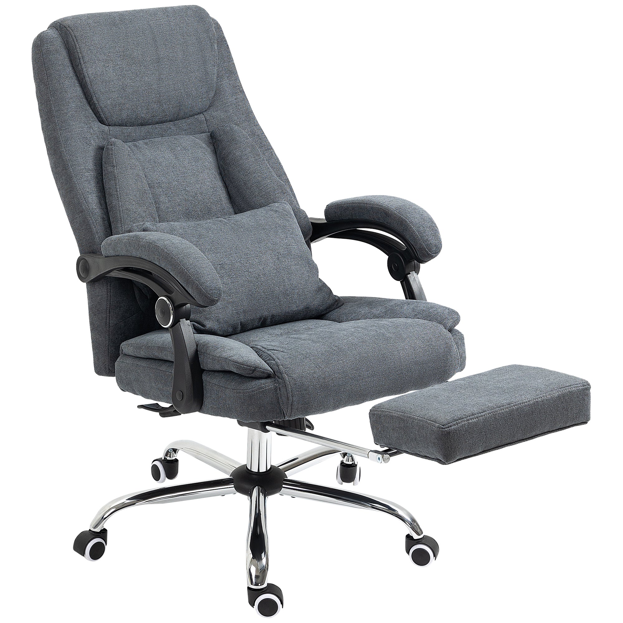 Vinsetto High Back Massage Office Chair with Kneading, Reclining Swivel Fabric Computer Chair with Footrest, Armrest, Grey