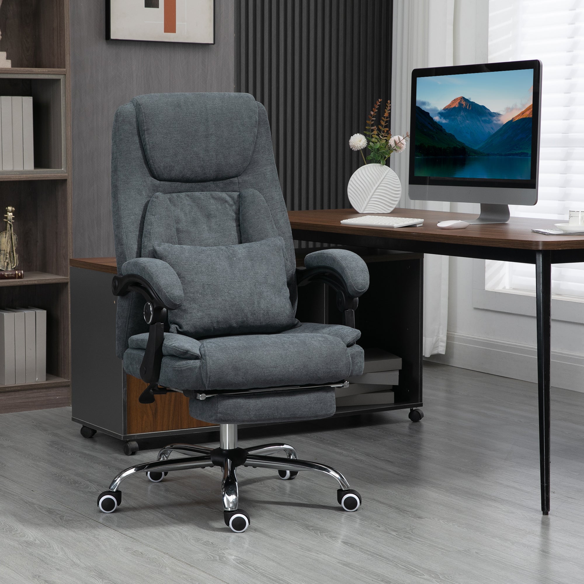 Vinsetto High Back Massage Office Chair with Kneading, Reclining Swivel Fabric Computer Chair with Footrest, Armrest, Grey