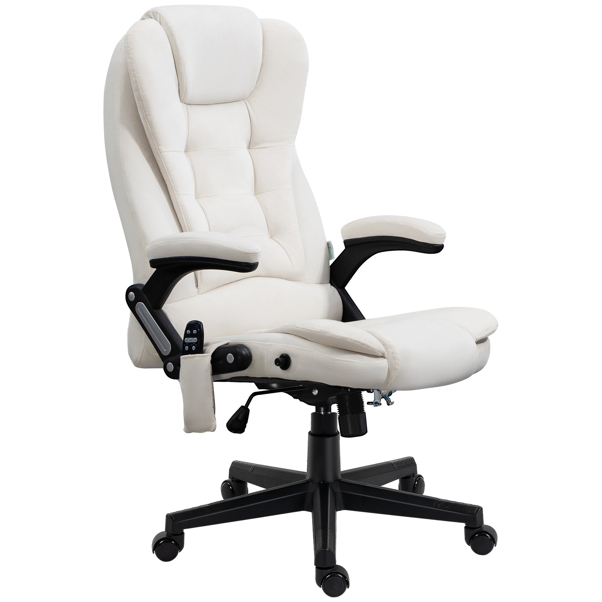 6 Point Executive Office Chair with Heat, Velvet High Back Vibrating Massage Office Chair, Cream White