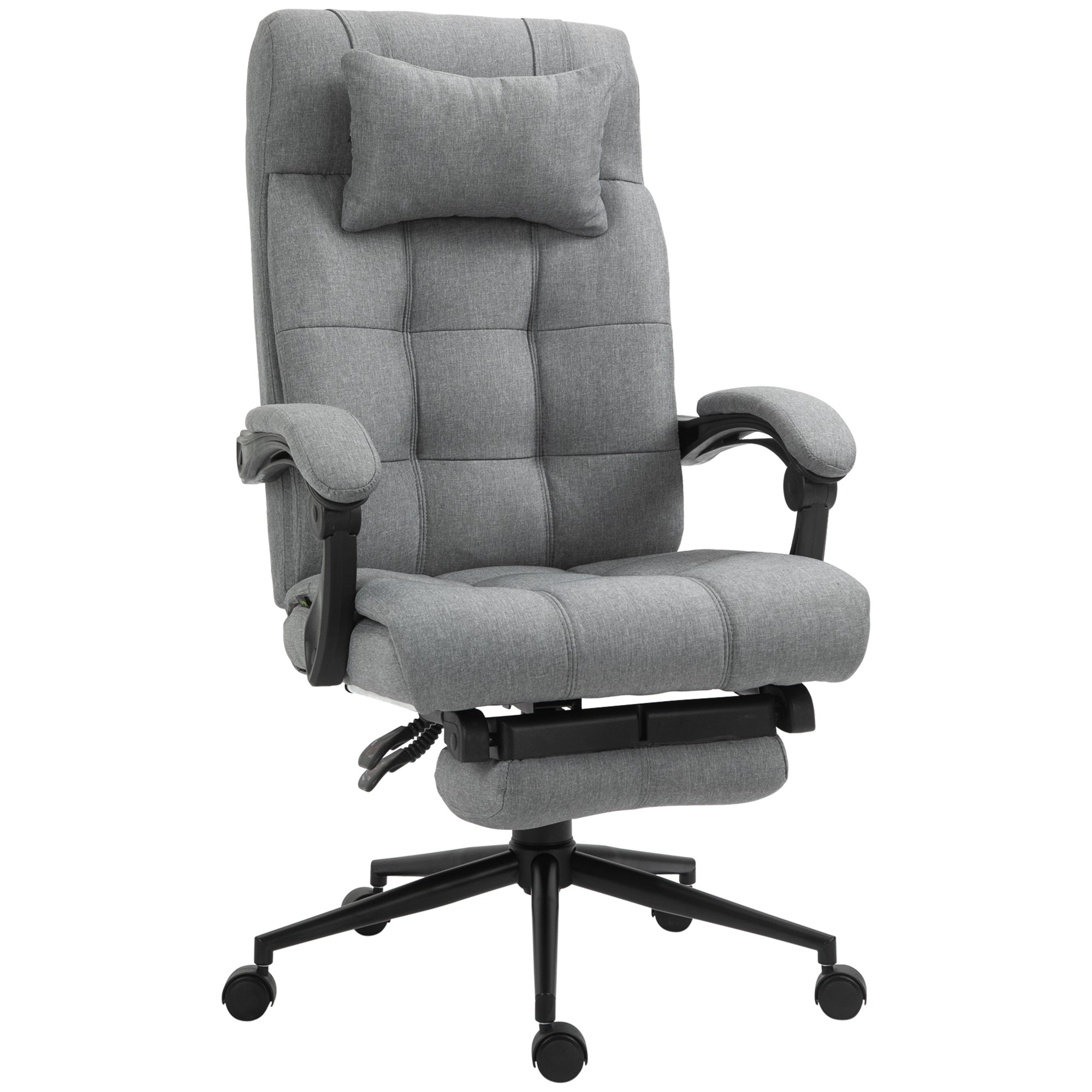 Vinsetto Office Chair Ergonomic Desk Chair, Computer Chair with Footrest & Head Pillow, 360° Swivel Recliner Chair for Home Office, Light Grey