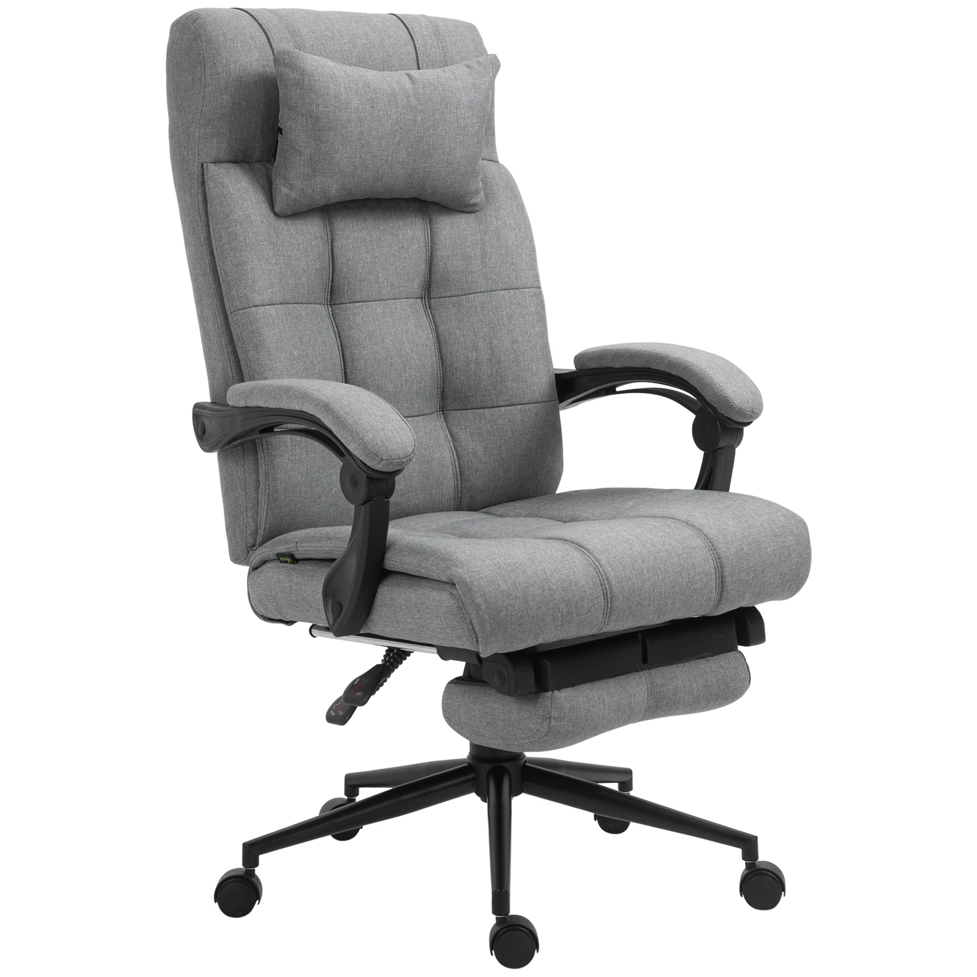 Vinsetto Office Chair Ergonomic Desk Chair, Computer Chair with Footrest & Head Pillow, 360° Swivel Recliner Chair for Home Office, Light Grey