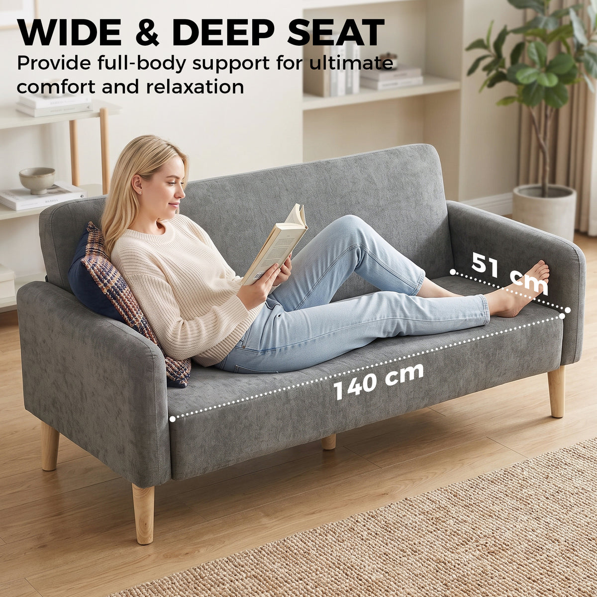 2 Seater Sofa, 160cm Velvet Small Couch with 20cm Thick Padding, Wide and Deep Seat, Plush Backrest, Loveseat Sofa Settee for Small Space, Living Room, Bedroom, Home Office, Grey