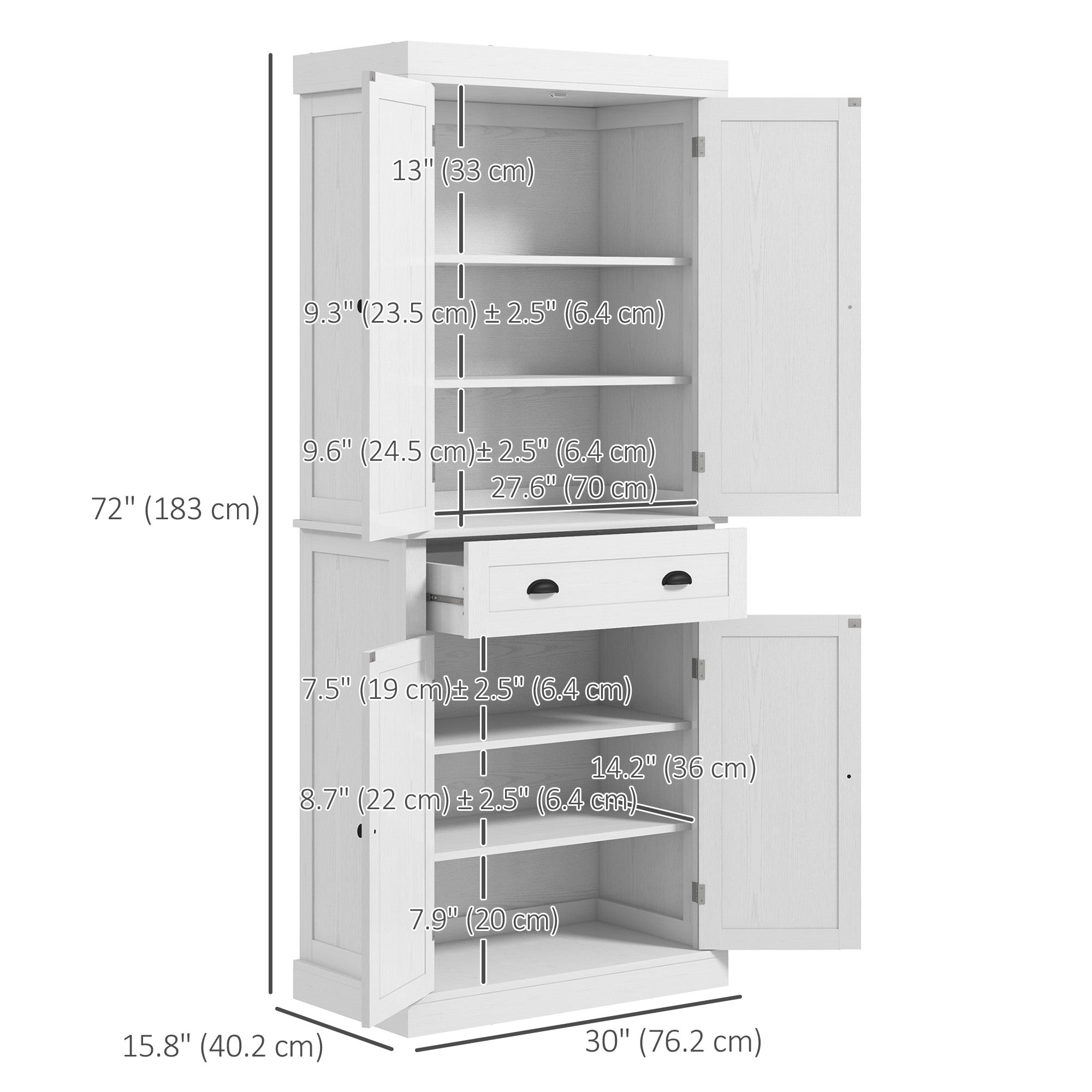 HOMCOM Freestanding Kitchen Pantry Storage Cabinet, Tall Cabinet with Drawer and Adjustable Shelves, White