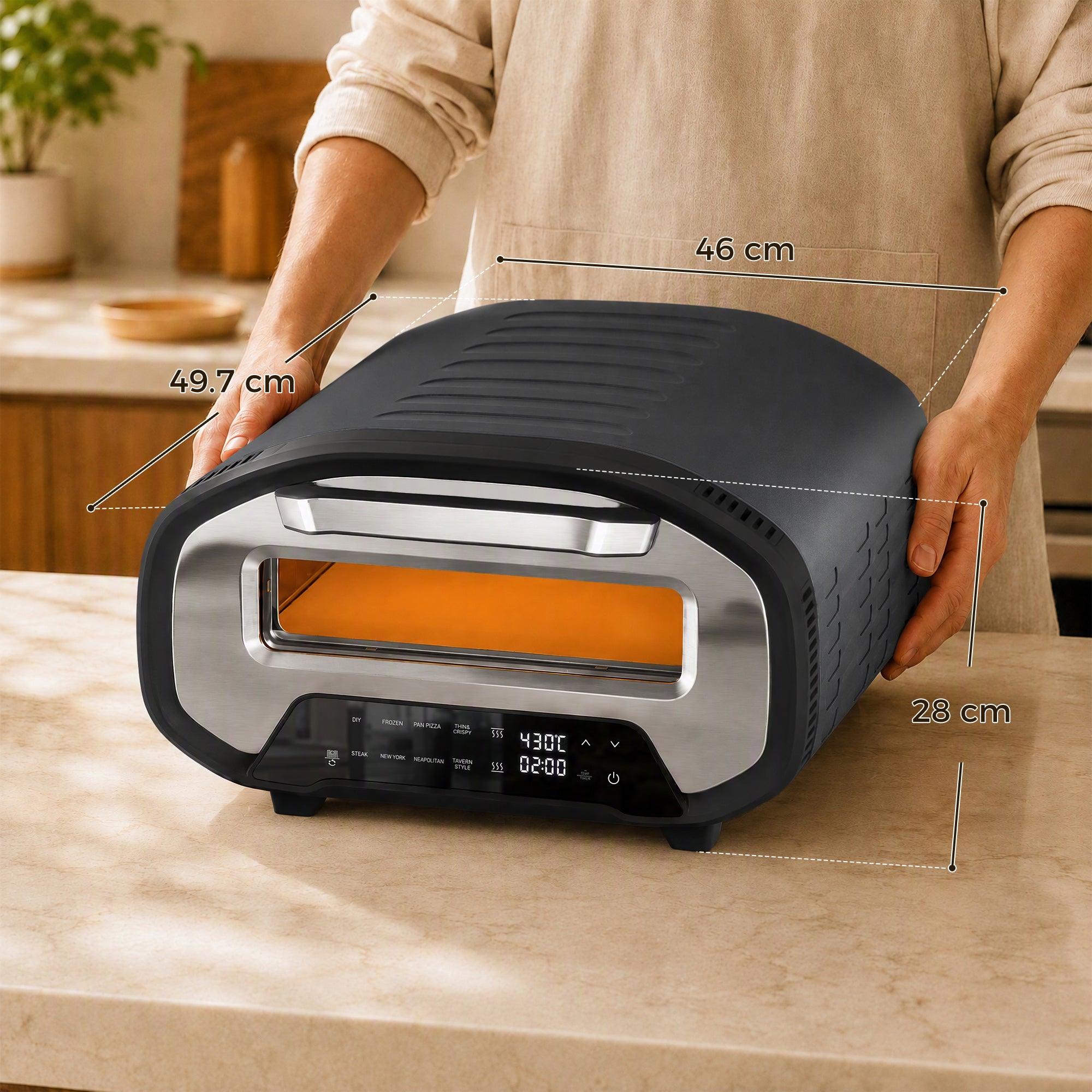 Pizza Oven Indoor, 12 Inch Electric Countertop Pizza Maker with 8 Preset Modes, 430°C, Timer, Ceramic Stone, LCD Touch Control, 2200W