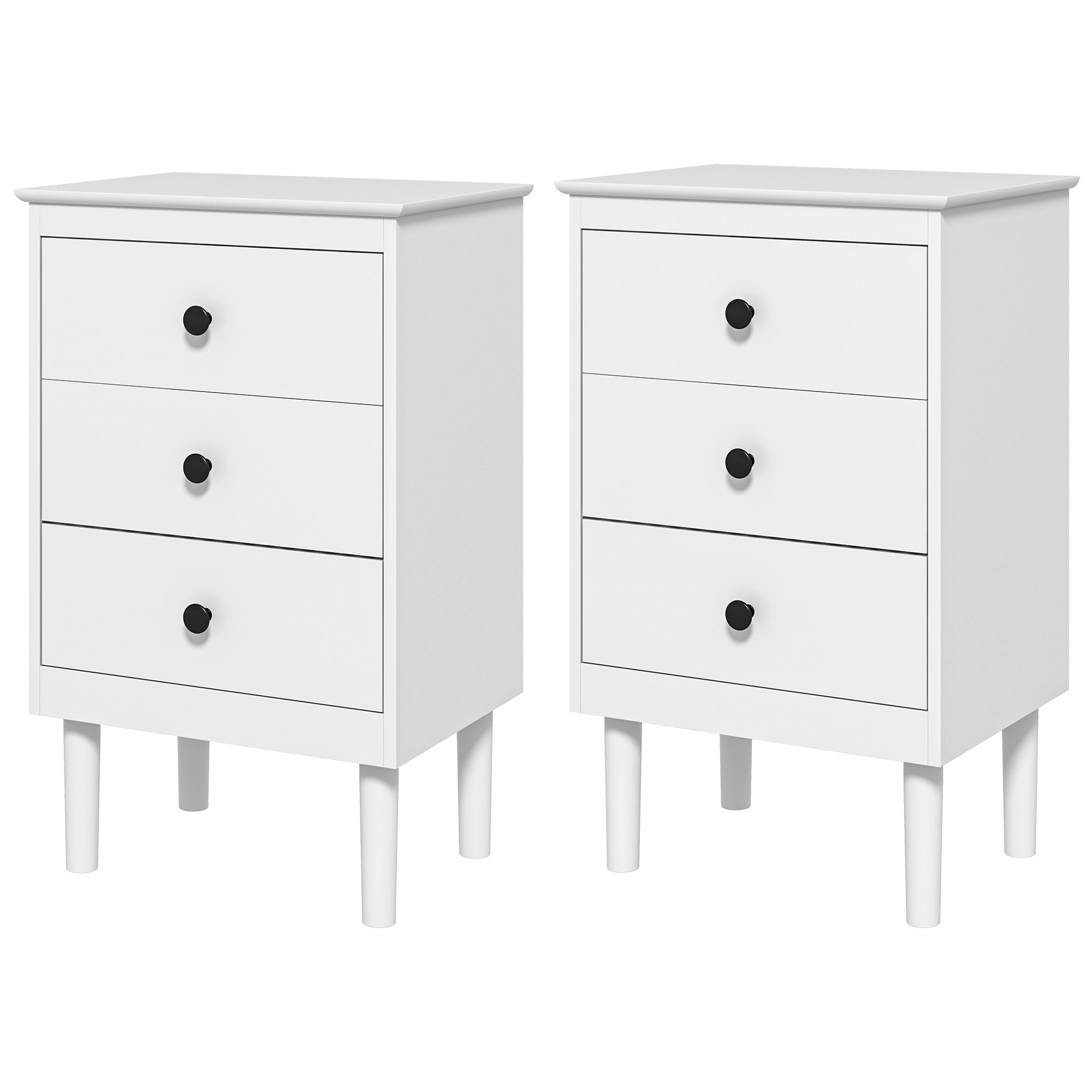 HOMCOM Bedside Table Set of 2, Bedside Cabinet with 3 Drawers, Modern Sofa Side Table, Nightstand for Bedroom, 40x30x64cm, White