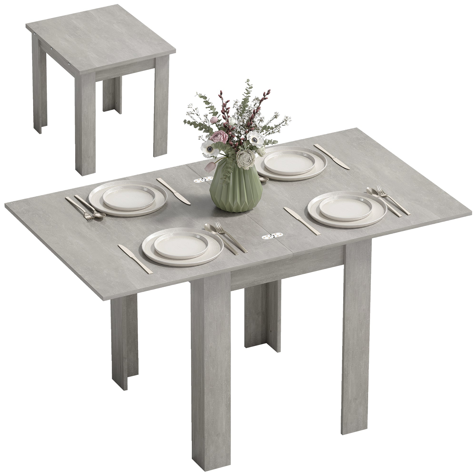 Folding Dining Table for 4-6, Rectangular Extendable Drop Leaf Table for Small Spaces, Dining Room, Kitchen, 140 x 80 x 77.5 cm, Grey