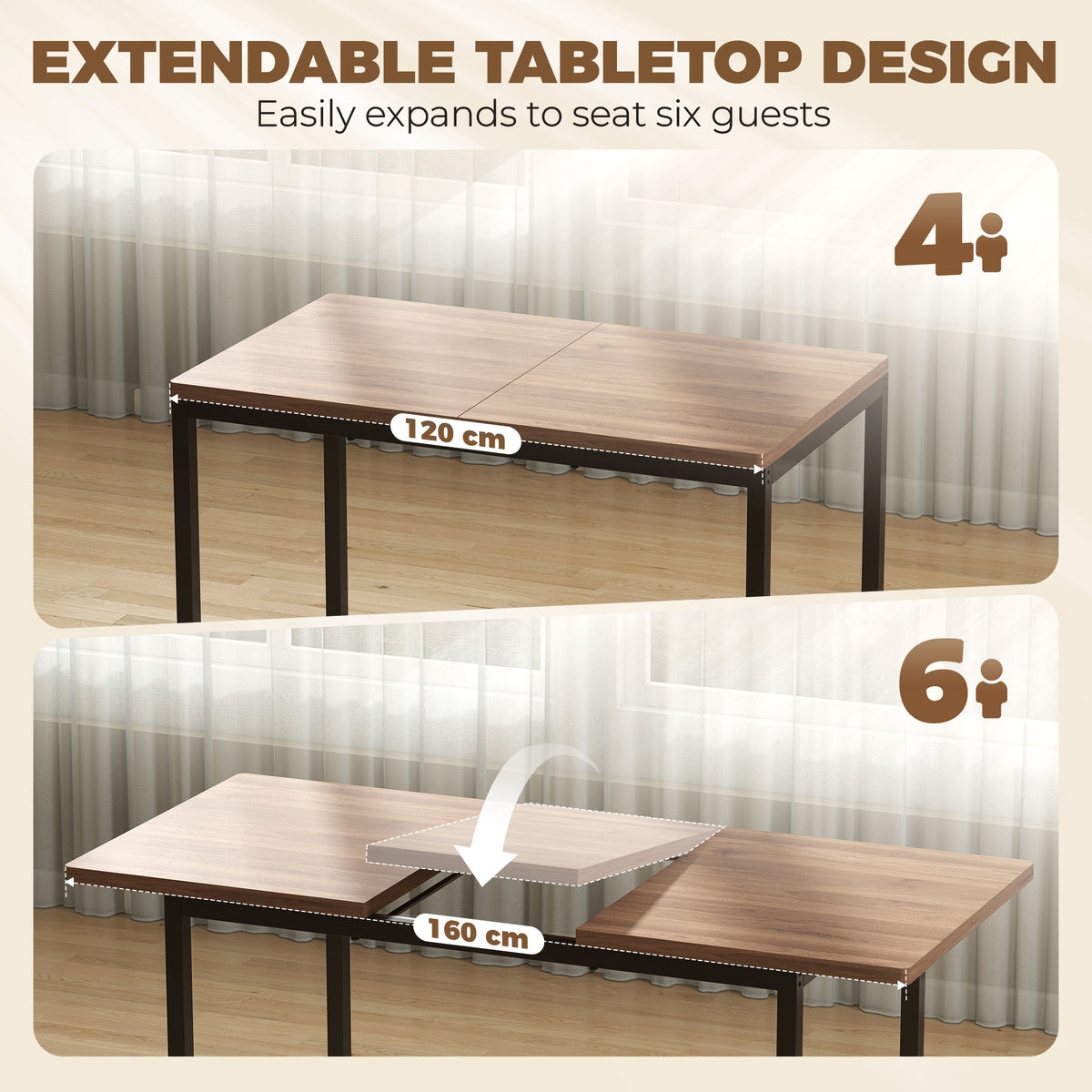 7-Piece Industrial Dining Table Set for 4-6, 47"-63" Extendable Kitchen Table with 6 Stackable Chairs, Metal Frame, Space Saving, Dining Room, Home Office, Brown Wood Grain