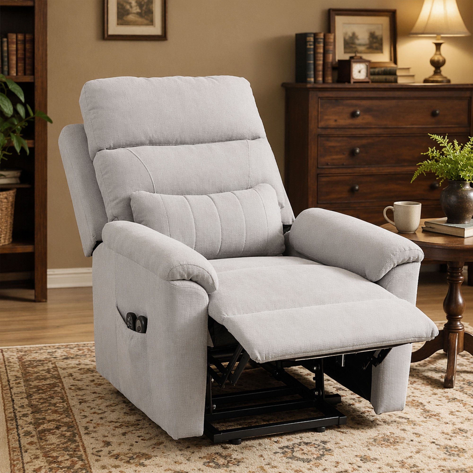 Power Lift Recliner Chair with Vibration Massage and Heat, Terry Cloth Electric Lift Chair for Elderly with Spring Cushion, High Back, Remote, Recliner Armchair for Living Room, Light Grey