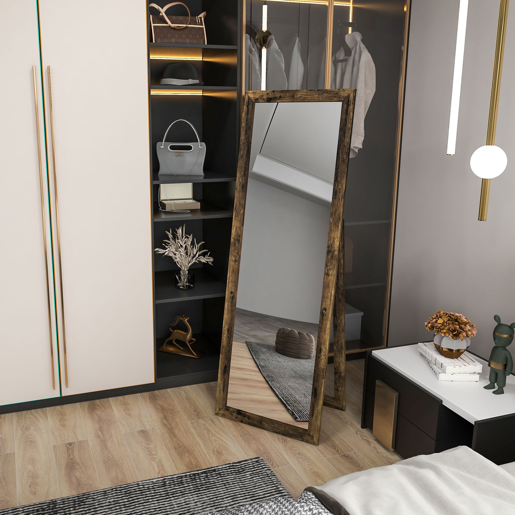 HOMCOM 58" x 20" Full Length Mirror, Floor Standing Mirror, Rectangular Full Body Mirror for Bedroom, Living Room, Rustic Brown