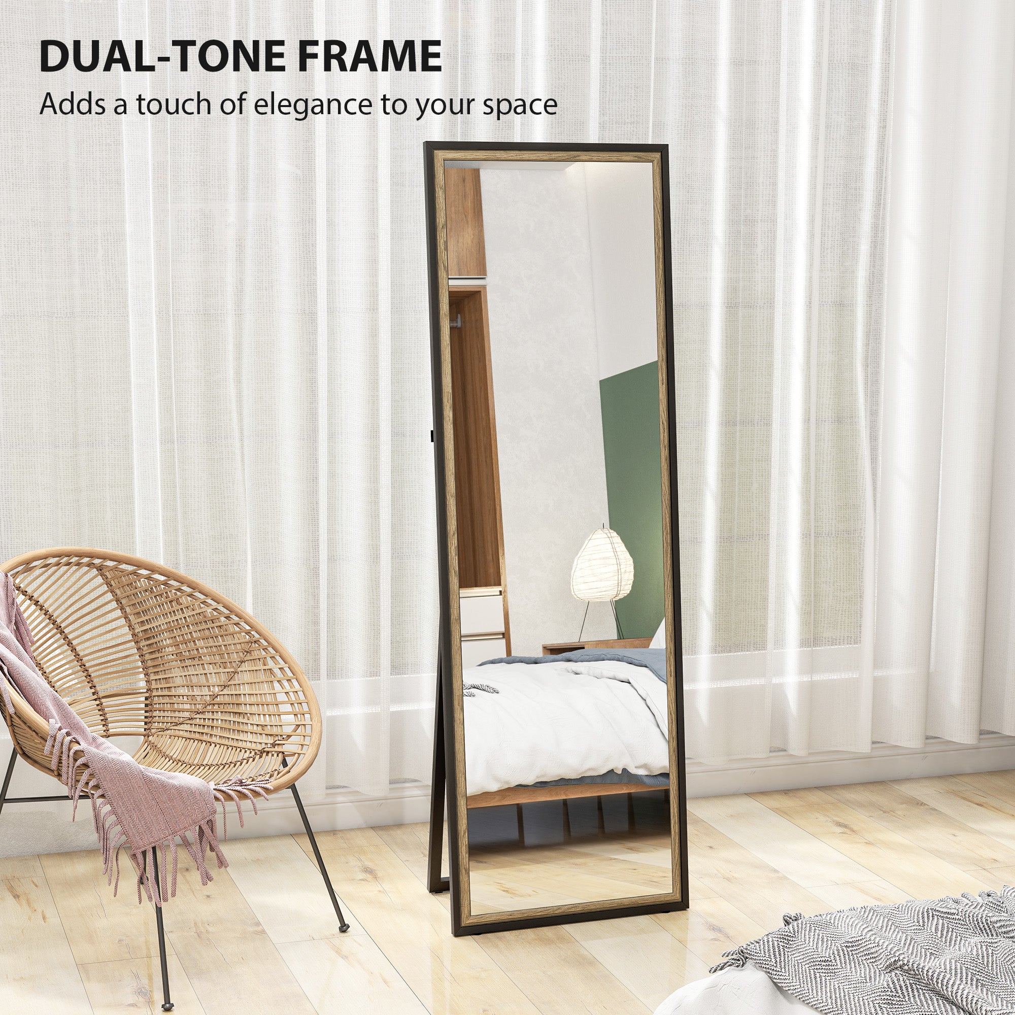Full Length Mirror, 64" x 21" Rectangle Full Body Mirror with Dual-Tone Frame for Bedroom, Living Room, Floor Standing or Leaning Against Wall, Black