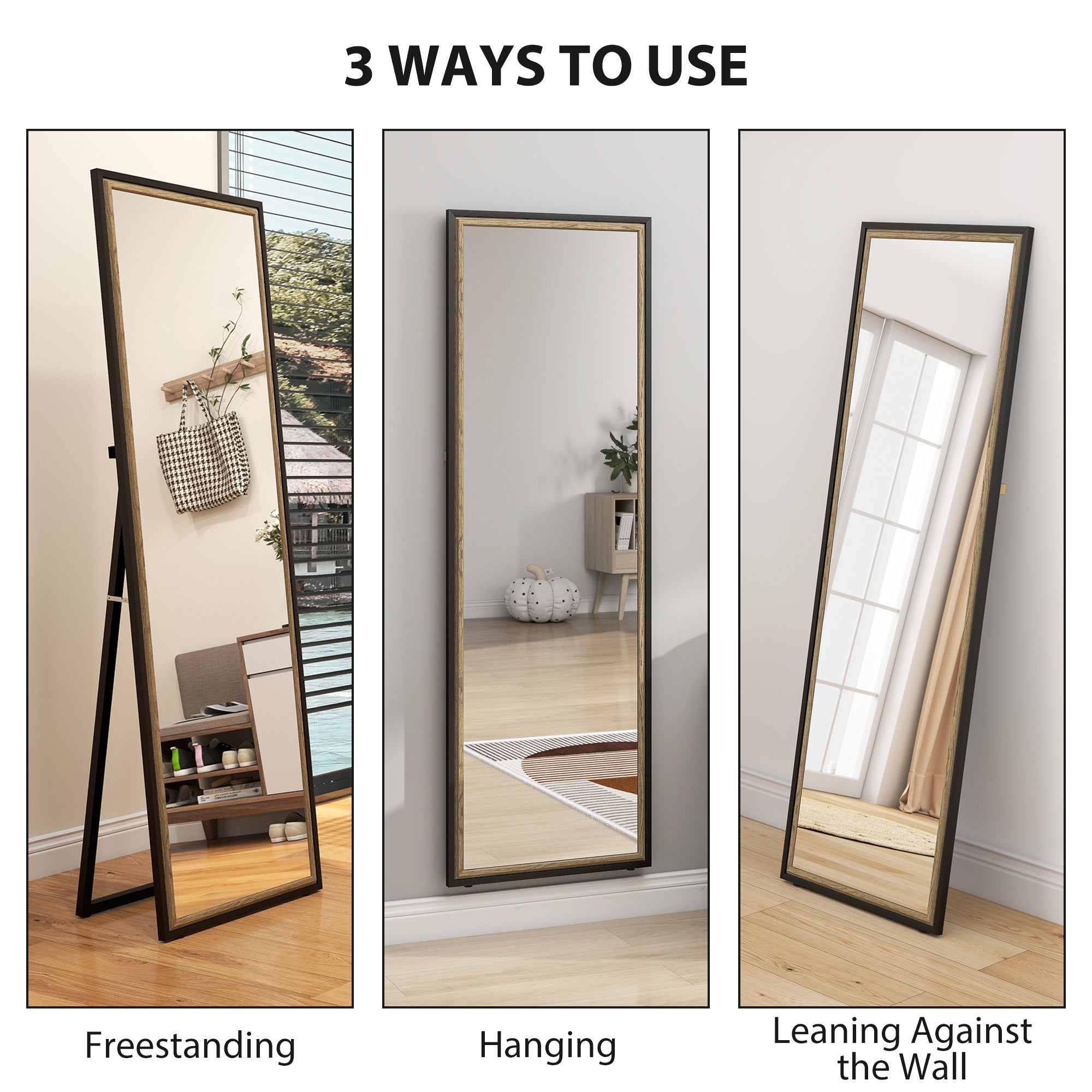 Full Length Mirror, 64" x 21" Rectangle Full Body Mirror with Dual-Tone Frame for Bedroom, Living Room, Floor Standing or Leaning Against Wall, Black