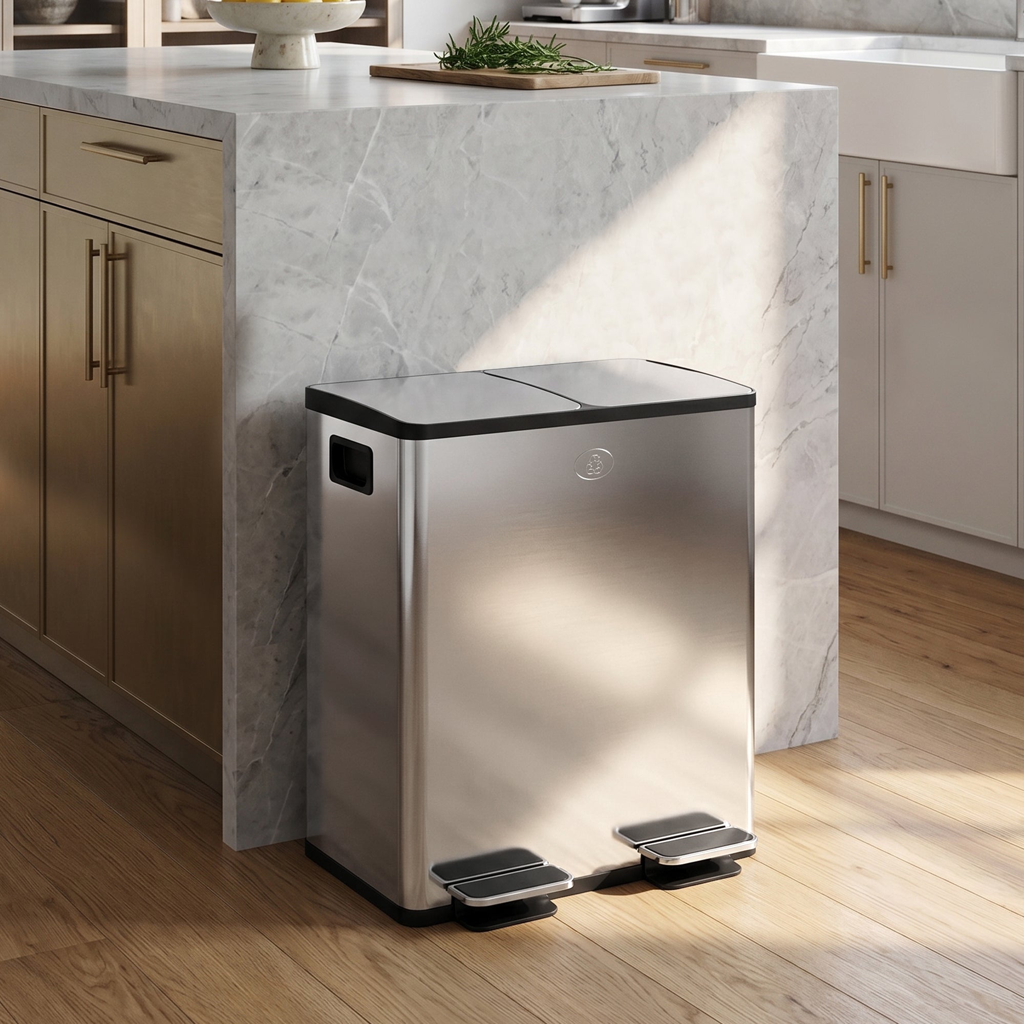 Trash Can, 2 x 5 Gallon Stainless Steel Garbage Can with Soft Close, Stay-Open Lid, Pedals, Inner Buckets and Deodorizer Compartment, Fingerprint-Proof, for Kitchen, Home Office, Silver