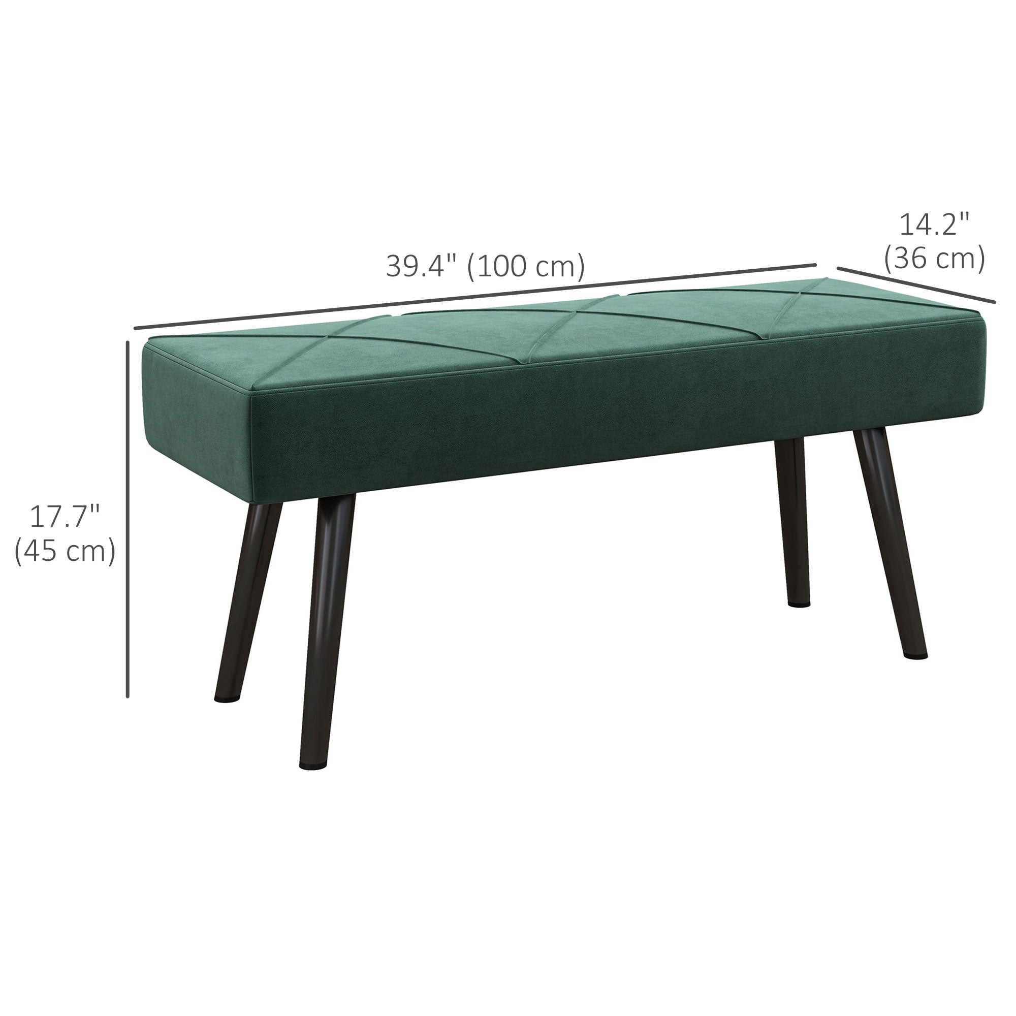 HOMCOM 39" End of Bed Bench, Velvet Upholstered Entryway Bench with Steel Legs, Bedroom Bench for Living Room, Dining Room, Hallway, Green