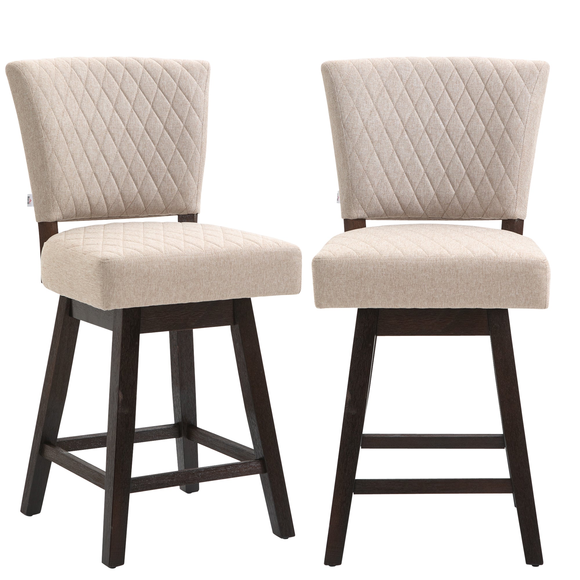 Set of 2 Swivel Counter Height Bar Stools with Footrest Beige