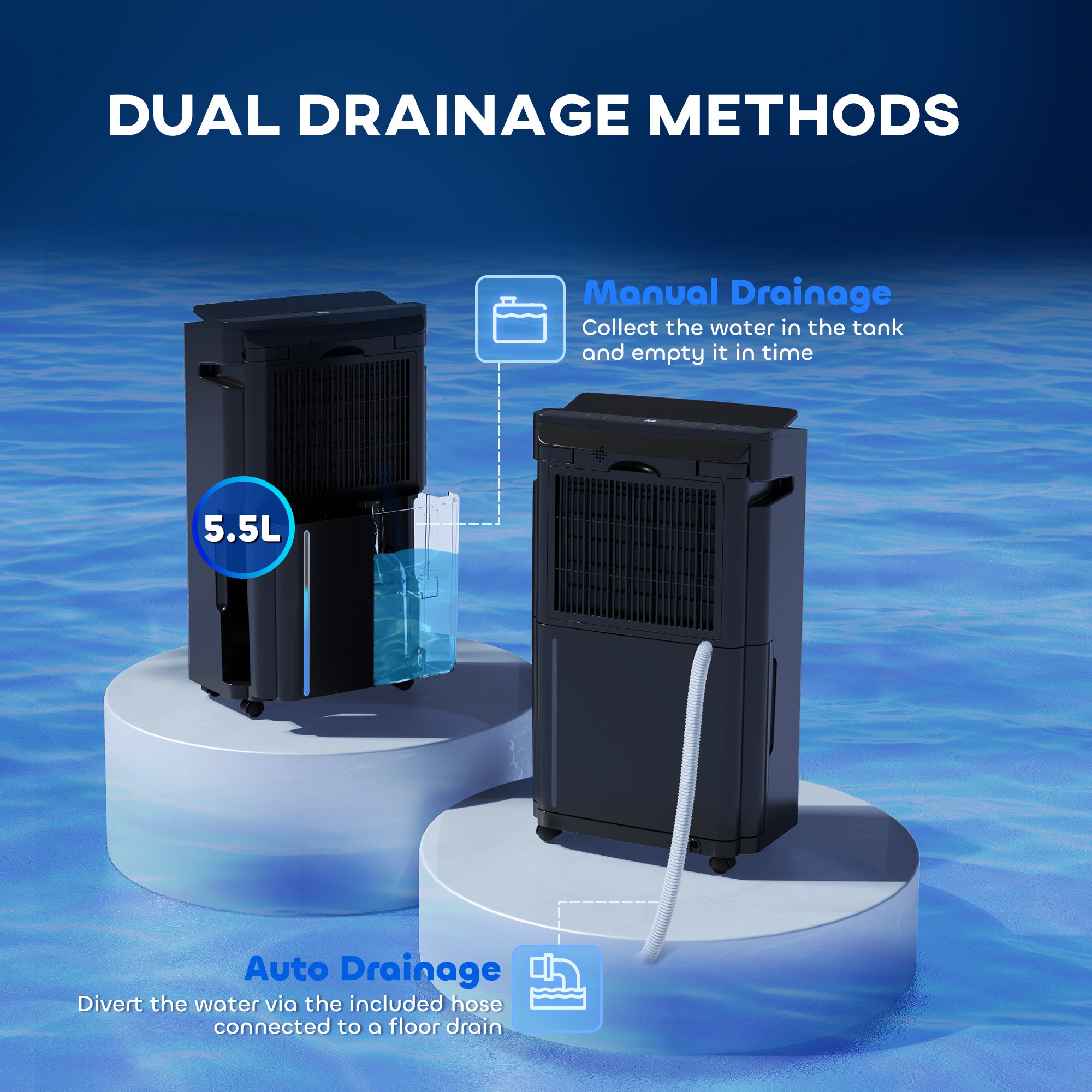 HOMCOM 16L/Day Dehumidifier with Air Purifier and HEPA Filter, UVC, Ioniser, 5.5L Water Tank, 24H Timer, for Home Damp, Condensation, Mould and Laundry Drying, Black