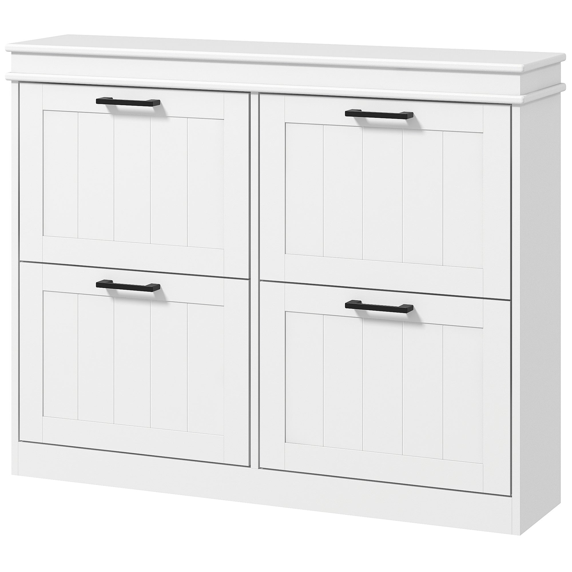 HOMCOM 4 Drawers Entryway Shoe Cabinet, Narrow Shoe Storage Cabinet with 4 Flip Drawers and Adjustable Shelves for 20 Pairs of Shoes, White