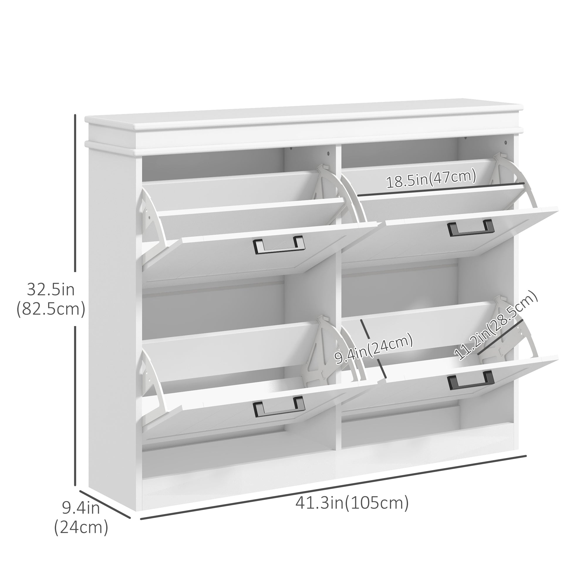 HOMCOM 4 Drawers Entryway Shoe Cabinet, Narrow Shoe Storage Cabinet with 4 Flip Drawers and Adjustable Shelves for 20 Pairs of Shoes, White