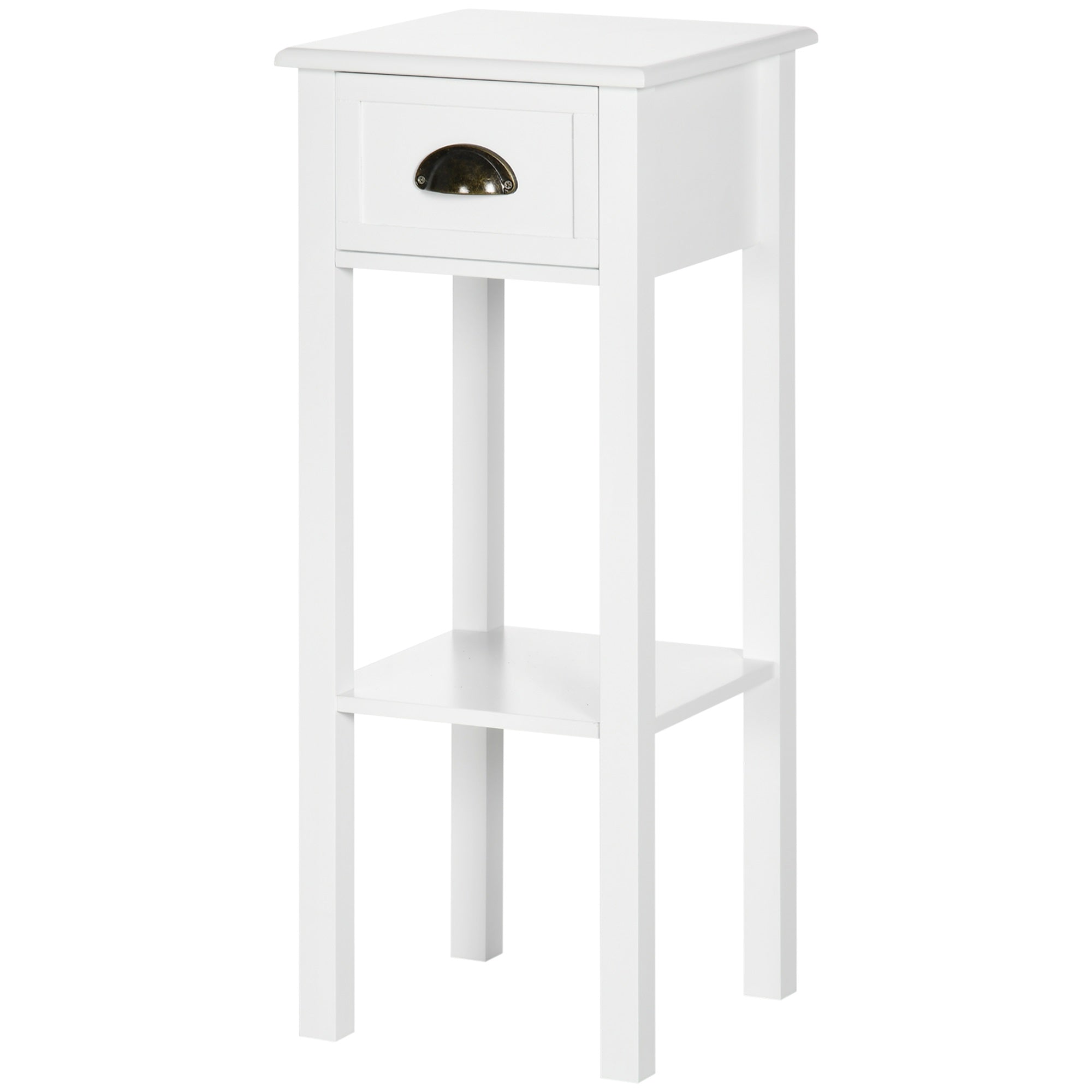 2 Tier Side Table with Drawer and Shelf End Table for Living Room and Hallway White