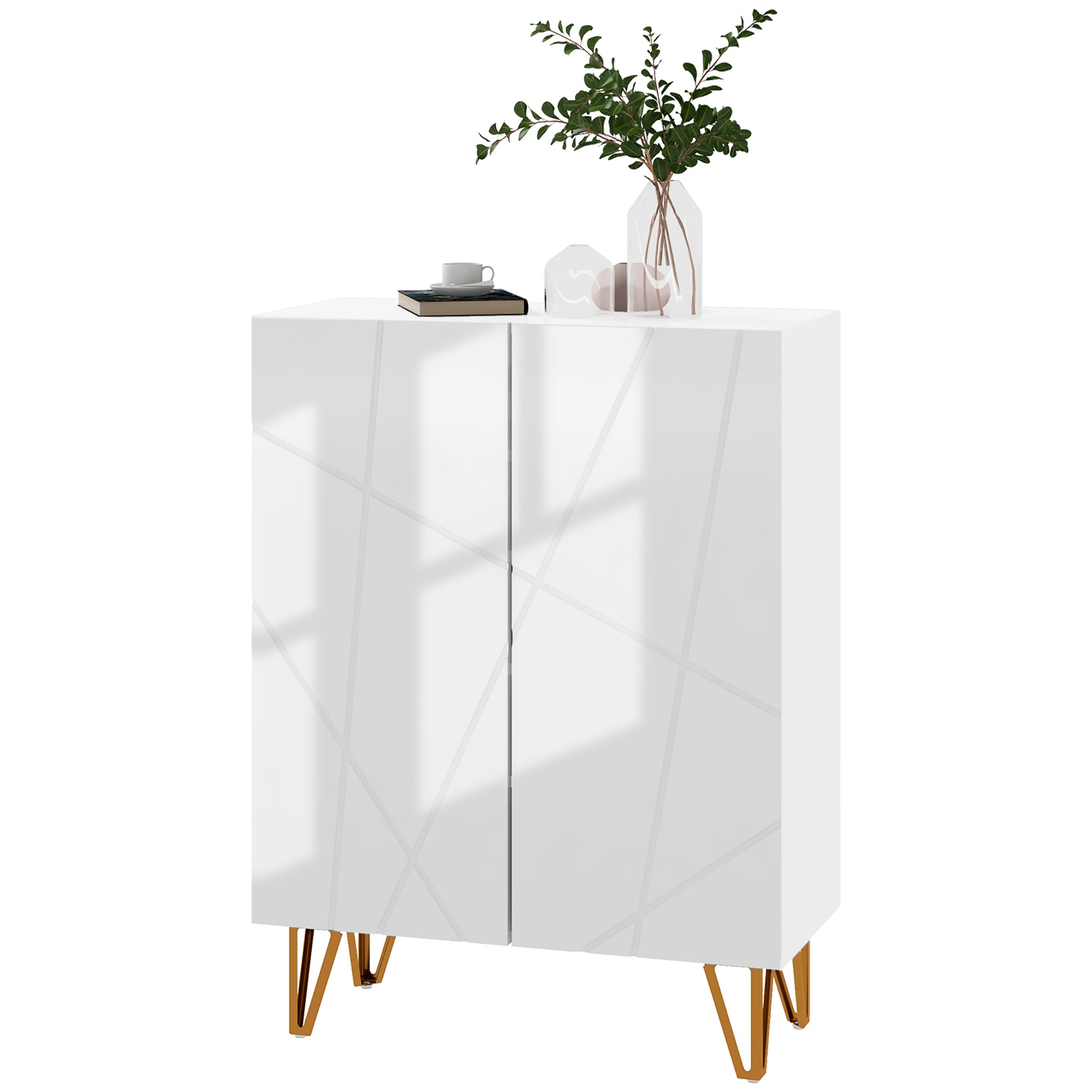 HOMCOM Narrow Shoe Cabinet with High Gloss, Slim Shoe Storage Cabinet with Soft-Close Hinges and Adjustable Shelves for 15-20 Pairs of Shoes, White