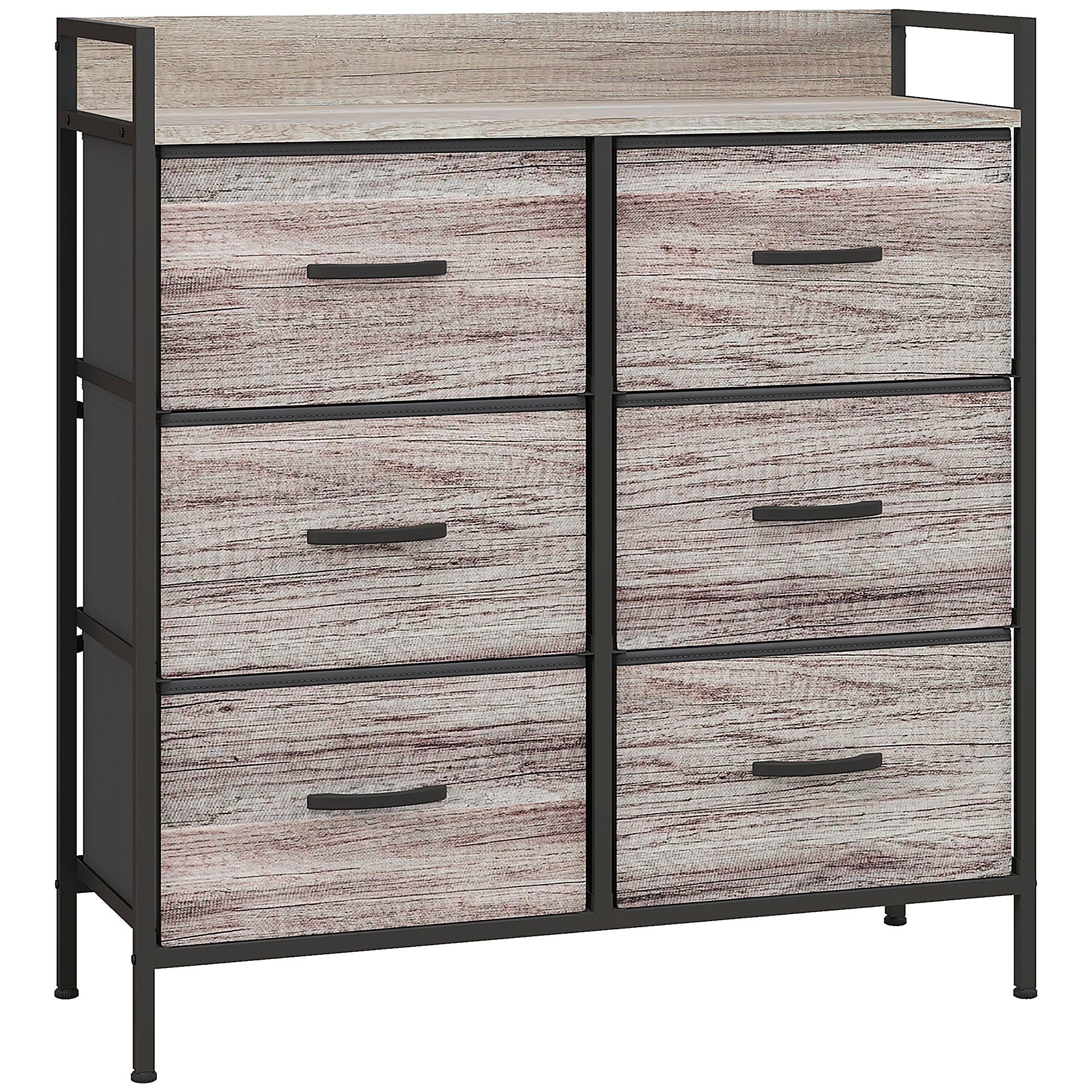 Bedroom Chest of Drawers, Fabric Dresser with 6 Drawers, Storage Organiser Unit with Open Shelf and Metal Frame for Living Room, Entryway, Grey Wood Effect