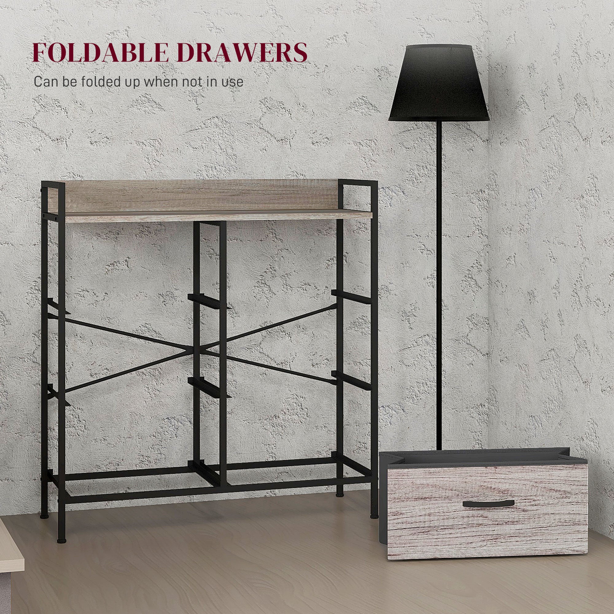 HOMCOM Bedroom Chest of Drawers, Fabric Dresser with 6 Drawers, Storage Organiser Unit with Open Shelf and Metal Frame for Living Room, Entryway, Grey Wood Effect
