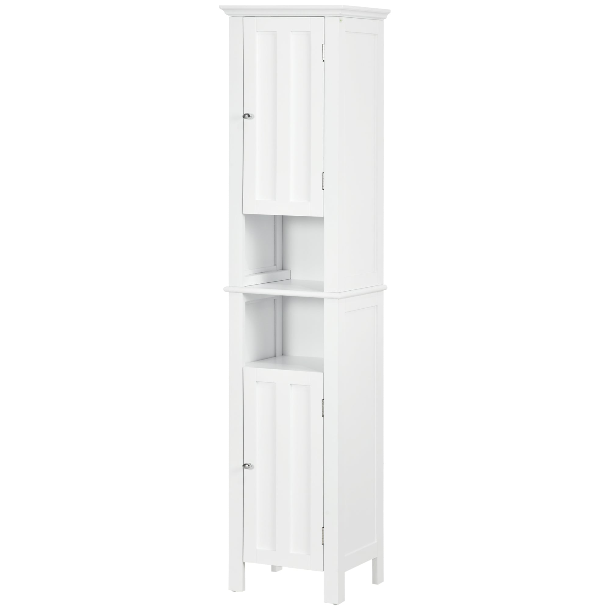 kleankin Tall Bathroom Storage Cabinet, Floor standing Bathroom Organizer, Linen Cabinet with Open Shelves and Cupboards, White