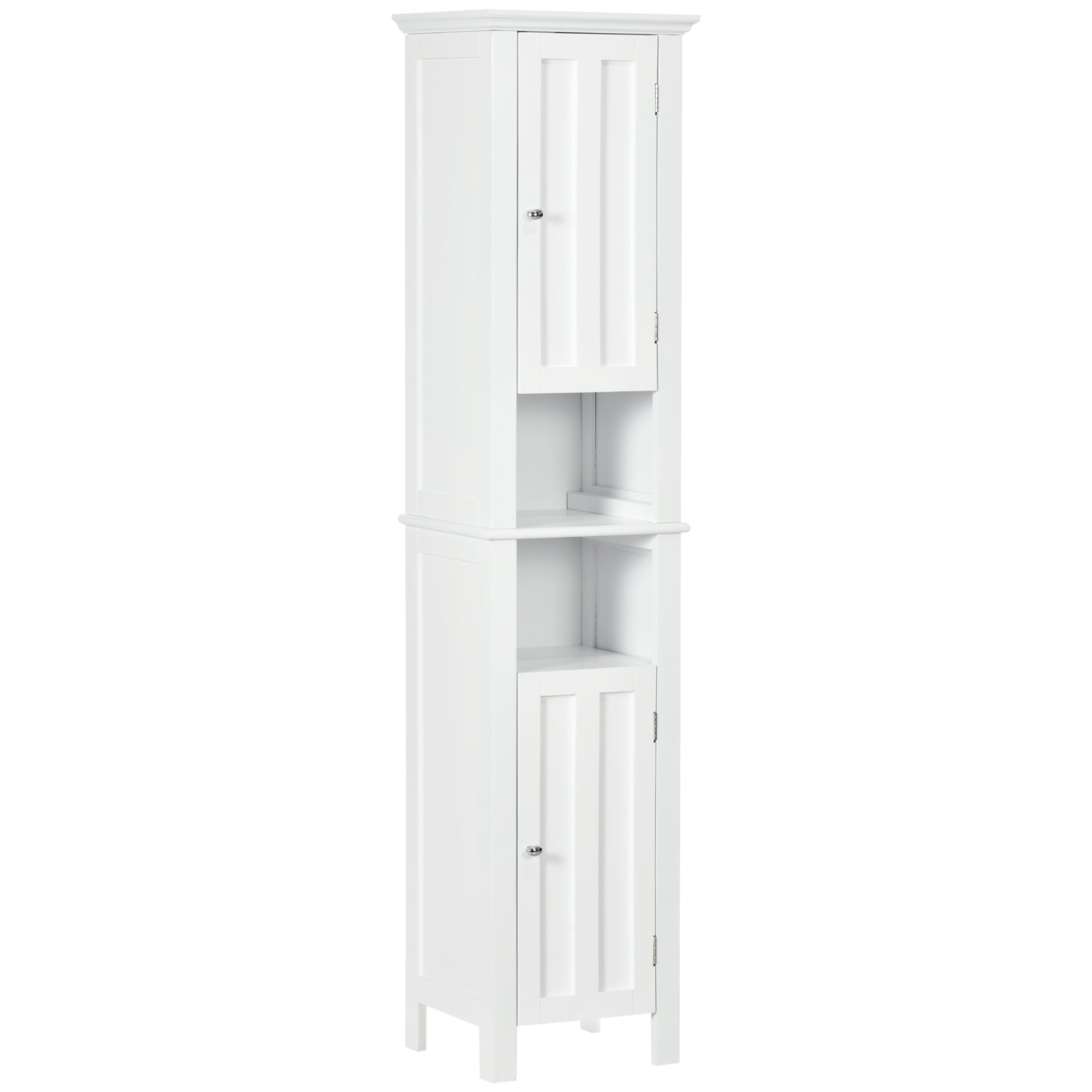 kleankin Tall Bathroom Storage Cabinet, Floor standing Bathroom Organizer, Linen Cabinet with Open Shelves and Cupboards, White