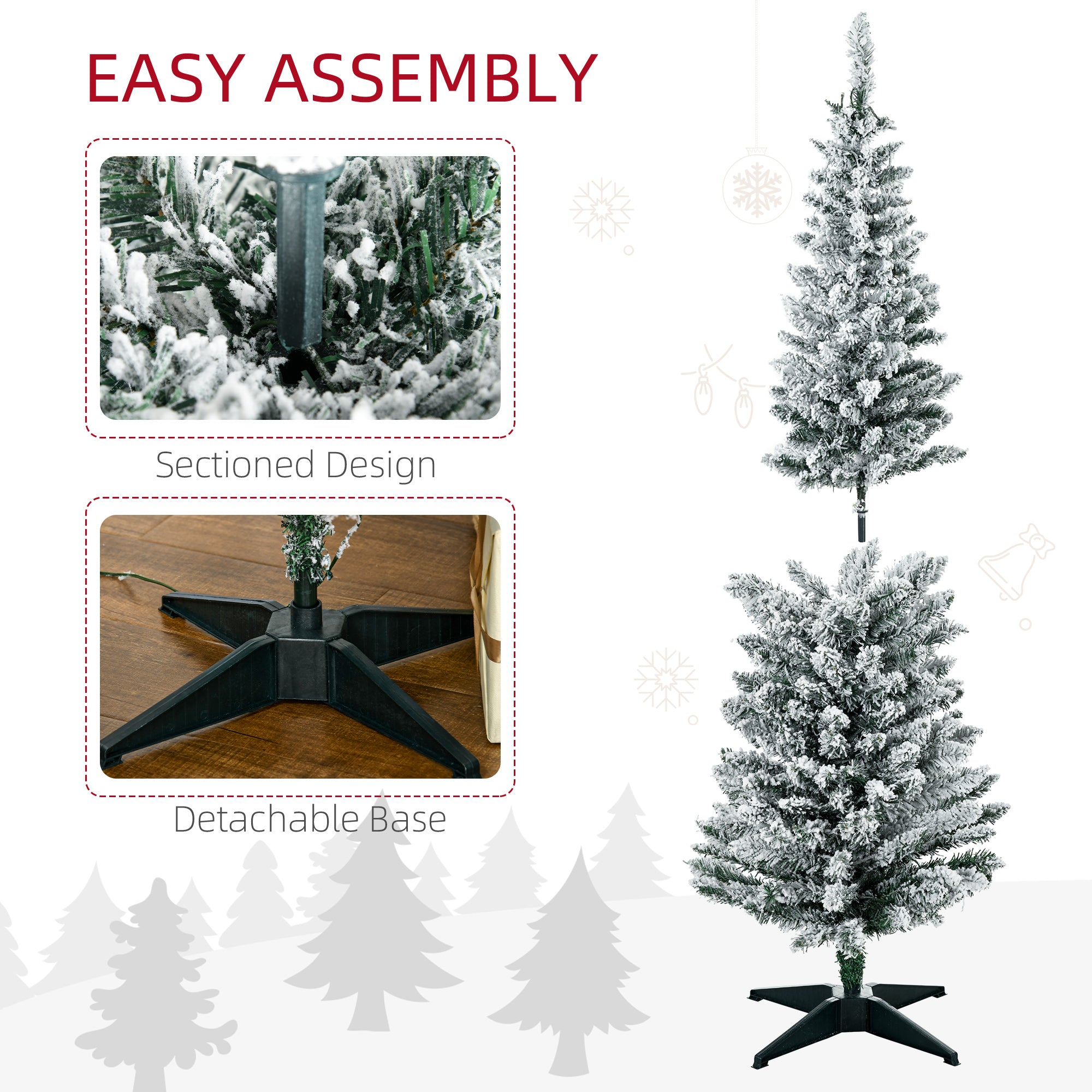 5ft Pencil Christmas Tree Slim Artificial Tree with Realistic Branches & Warm White LED Lights Green