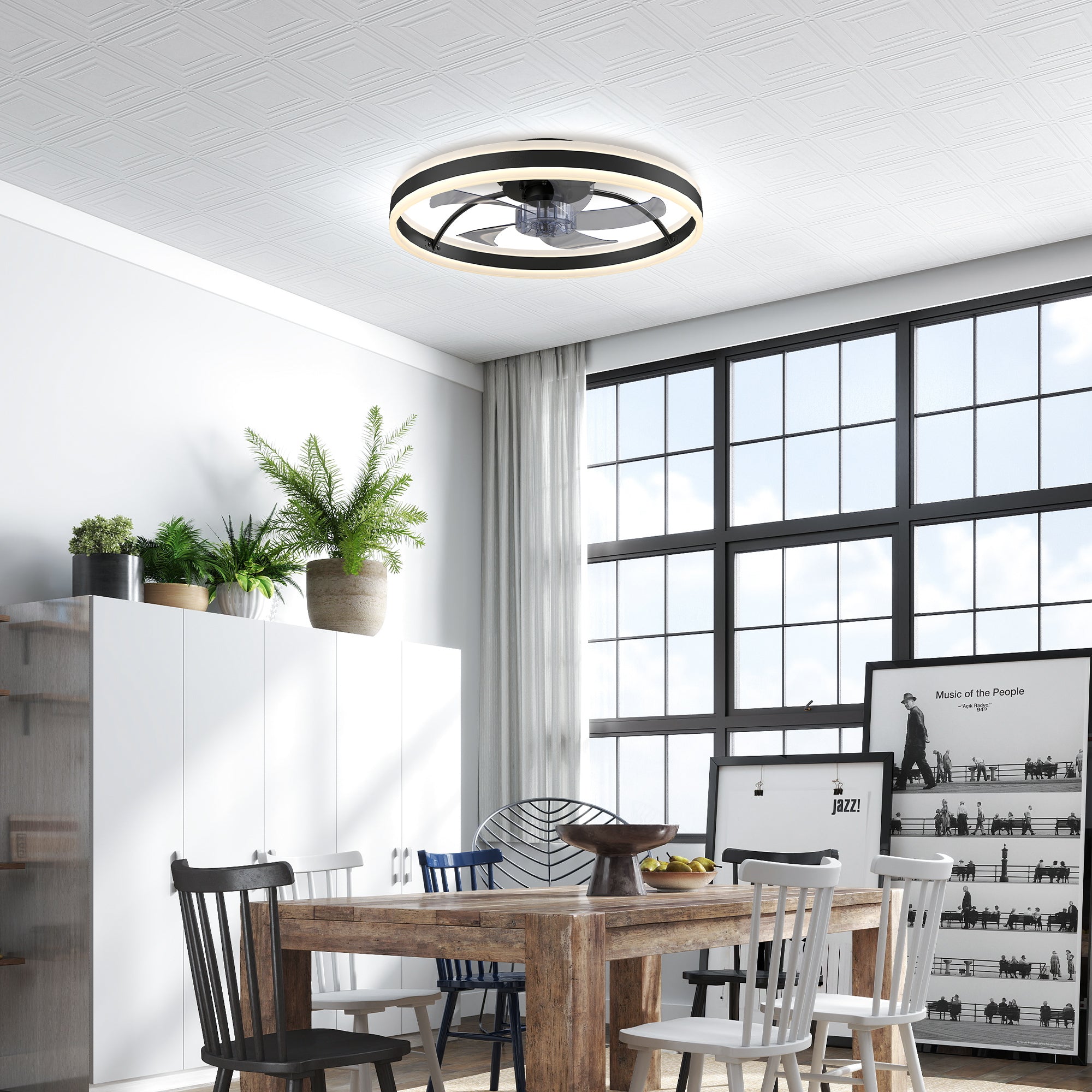 Ceiling Fans with Lights and Remote & App Control, 50 cm Modern LED Ceiling Fan Light with 3 Colour Temperatures, 6 Speed, Dimmable, Timer Quiet Reversible DC Motor, for Bedroom, Study, Black