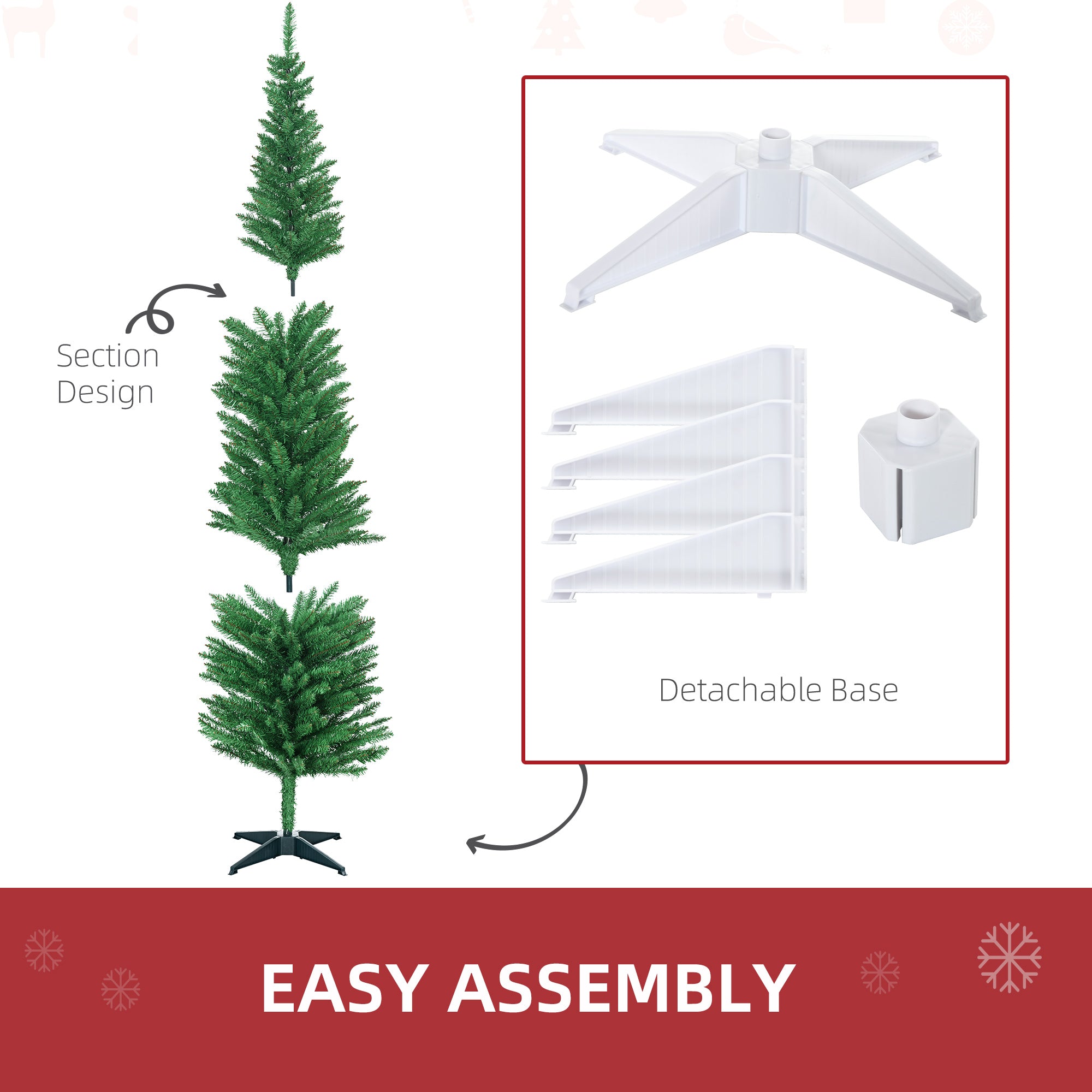 7FT Decorated Christmas Tree Pencil Tree with 499 Realistic Branch Tips and Plastic Stand Light Green