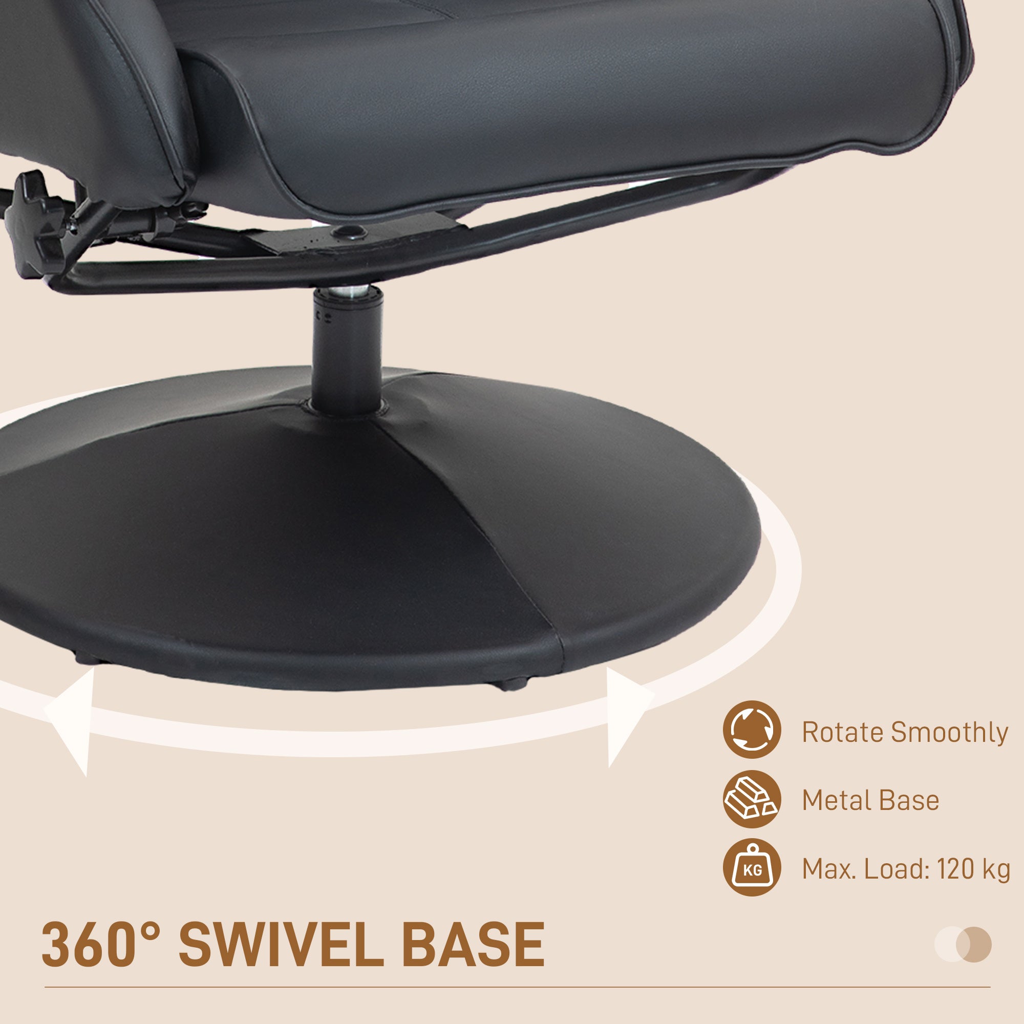 HOMCOM Recliner Chair and Footstool, Swivel PU Leather Upholstered Armchair with Footstool and Adjustable Backrest for Living Room, Bedroom, Black