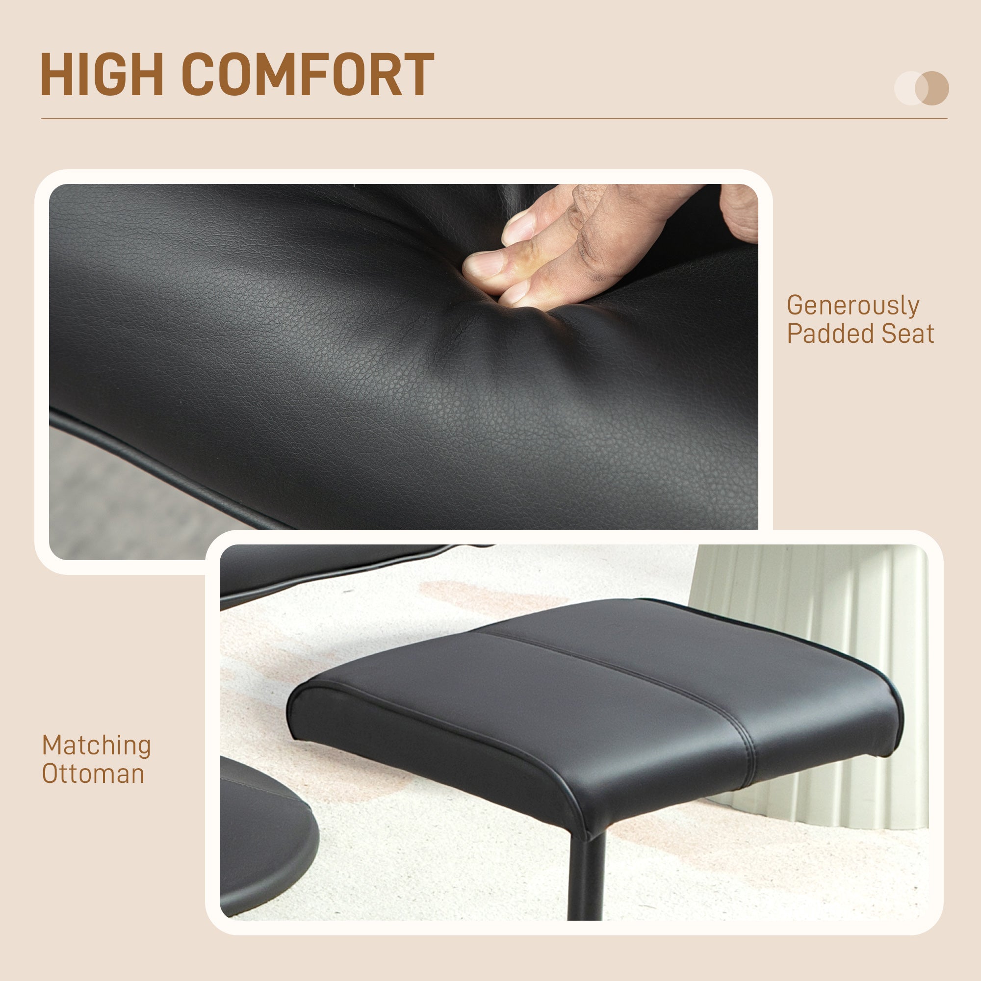 HOMCOM Recliner Chair and Footstool, Swivel PU Leather Upholstered Armchair with Footstool and Adjustable Backrest for Living Room, Bedroom, Black