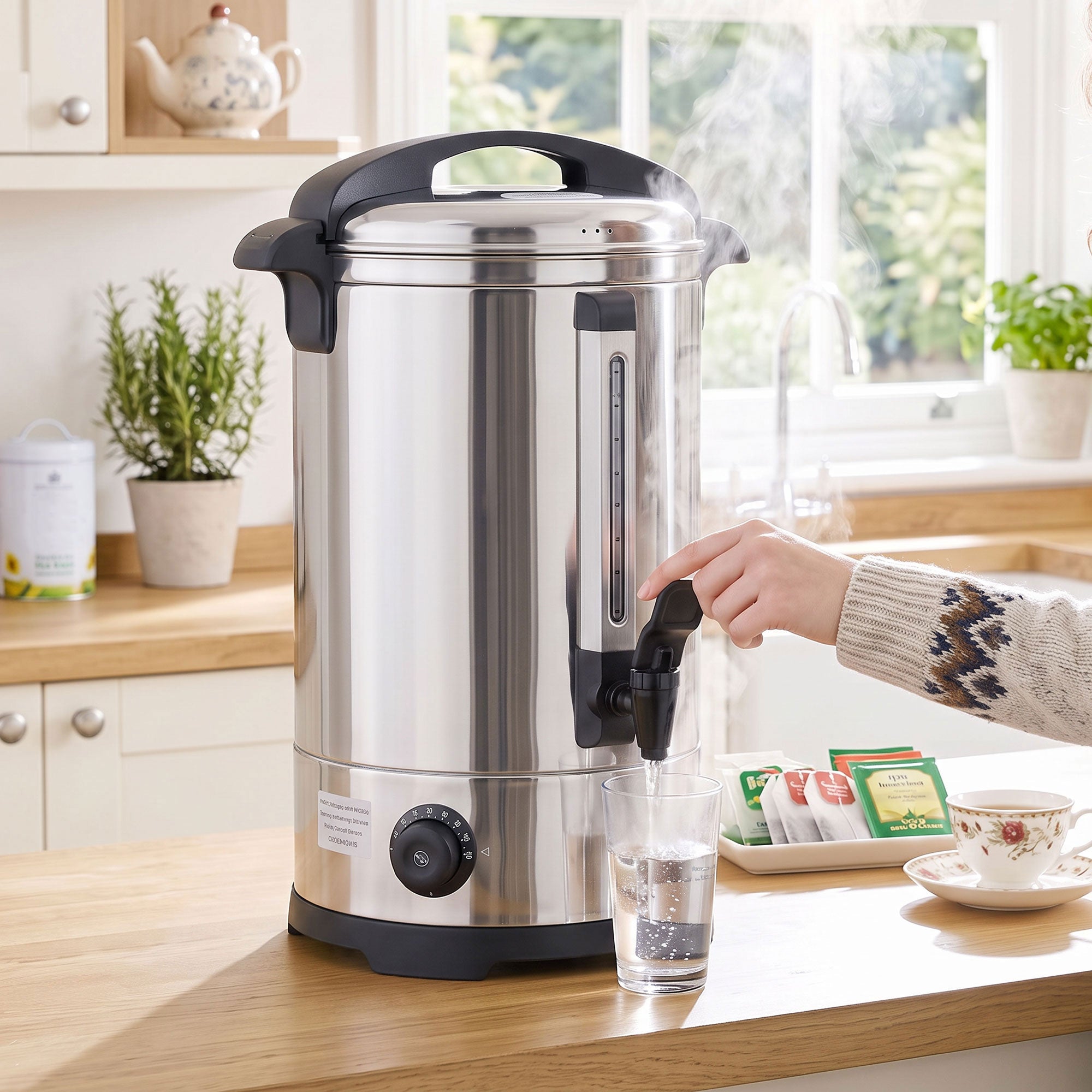13L Catering Urn, 2500W Hot Water Boiler Dispenser with Thermostat, Stainless Steel Tea Urn Kettle with Keep Warm Function, Adjustable Temperature and Easy Pour Tap for Home Office Parties