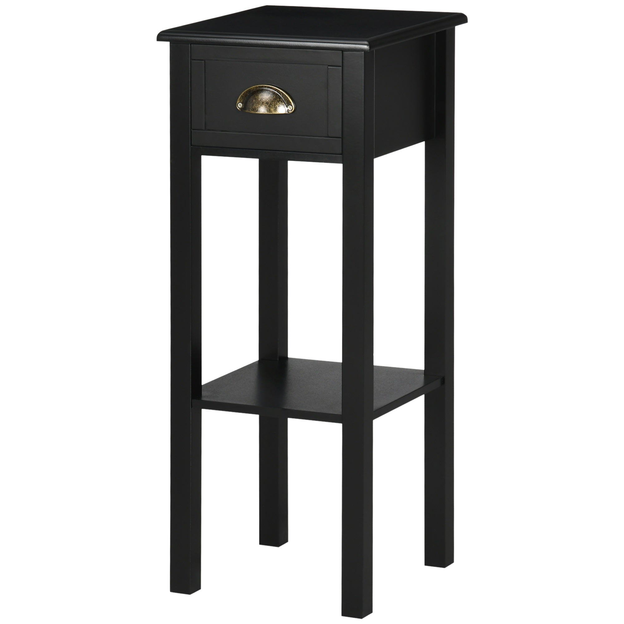 2 Tier Side Table With Drawer Shelf End Table For Living Room Hallway Black