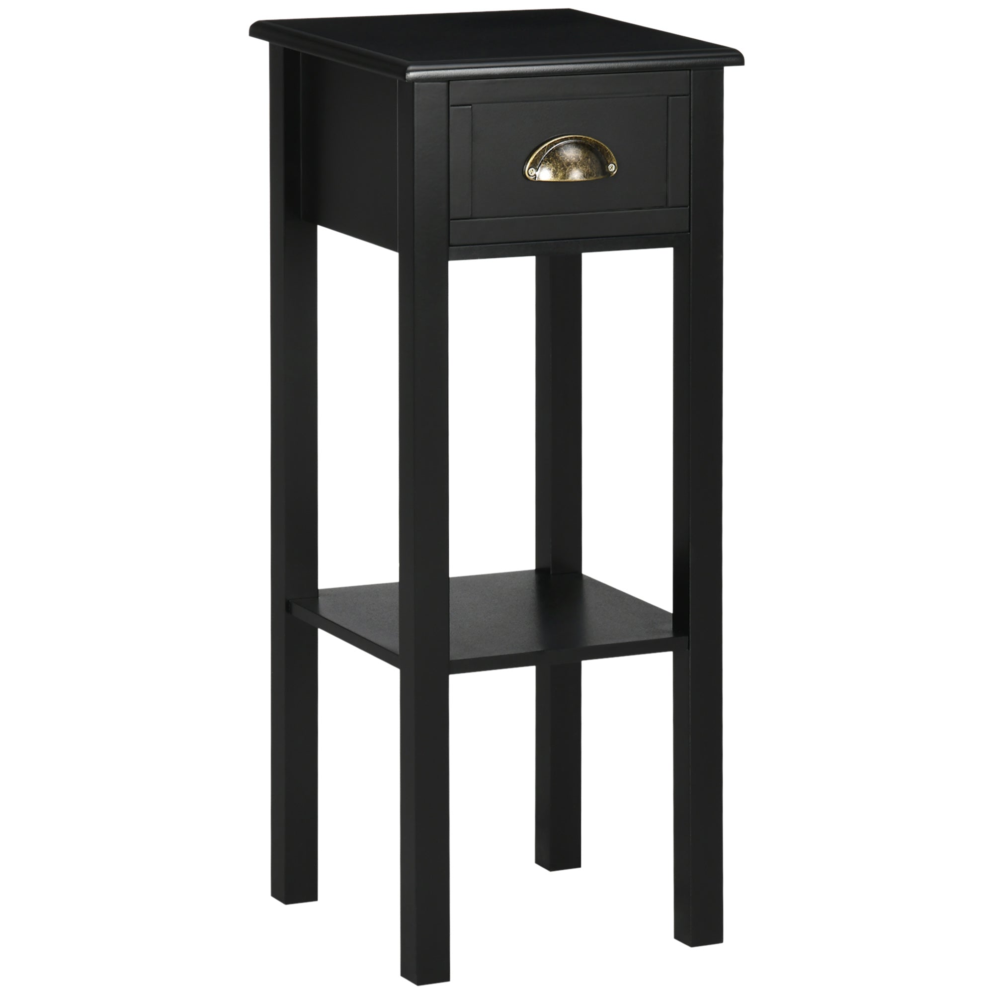 2 Tier Side Table with Drawer Shelf End Table for Living Room Hallway Black