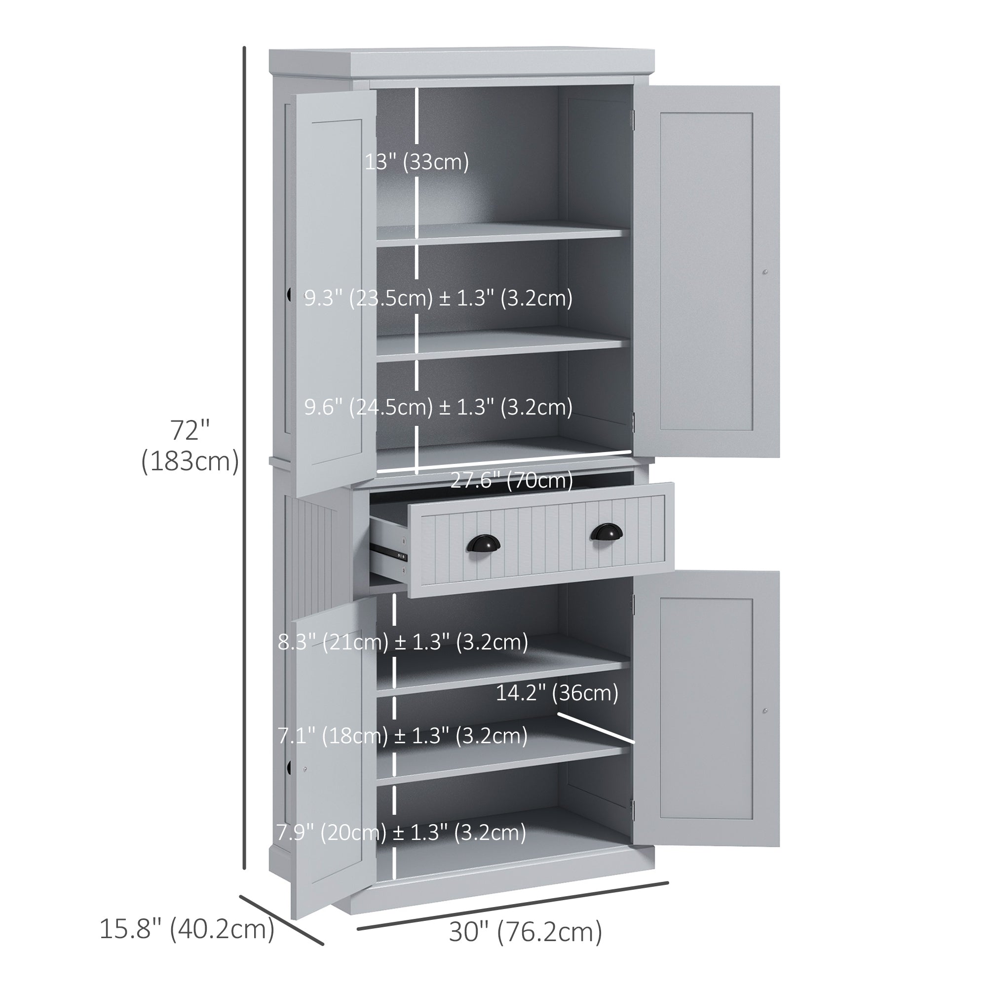 HOMCOM Freestanding Kitchen Pantry Storage Cabinet, Tall Cabinet with Drawer and Adjustable Shelves, Grey