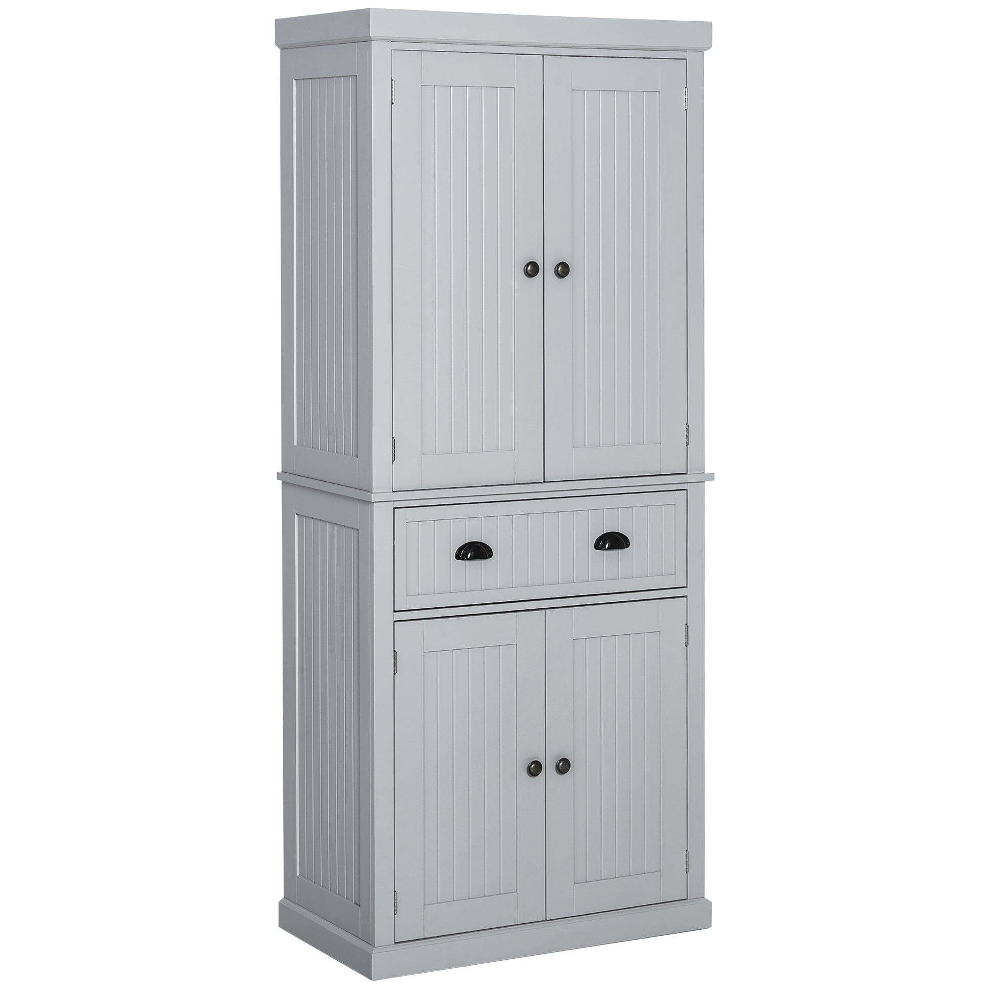 HOMCOM Freestanding Kitchen Pantry Storage Cabinet, Tall Cabinet with Drawer and Adjustable Shelves, Grey