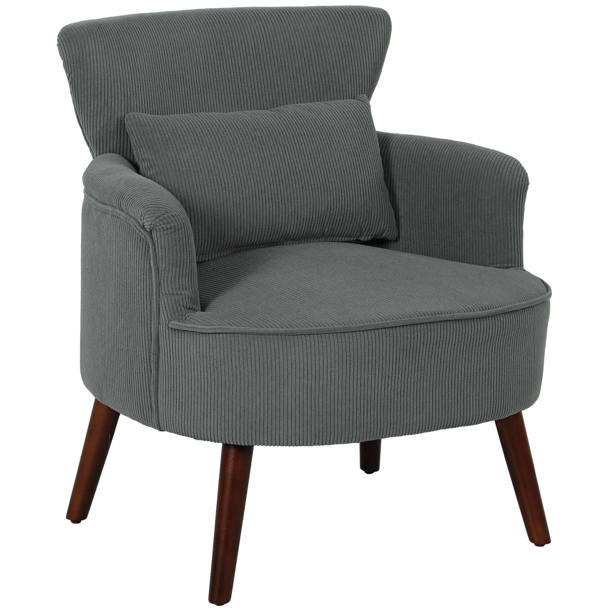 HOMCOM Accent Chair, Upholstered Armchair with Solid Wood Legs and Lumbar Pillow, Living Room Chair with Thick Padded Seat, Grey