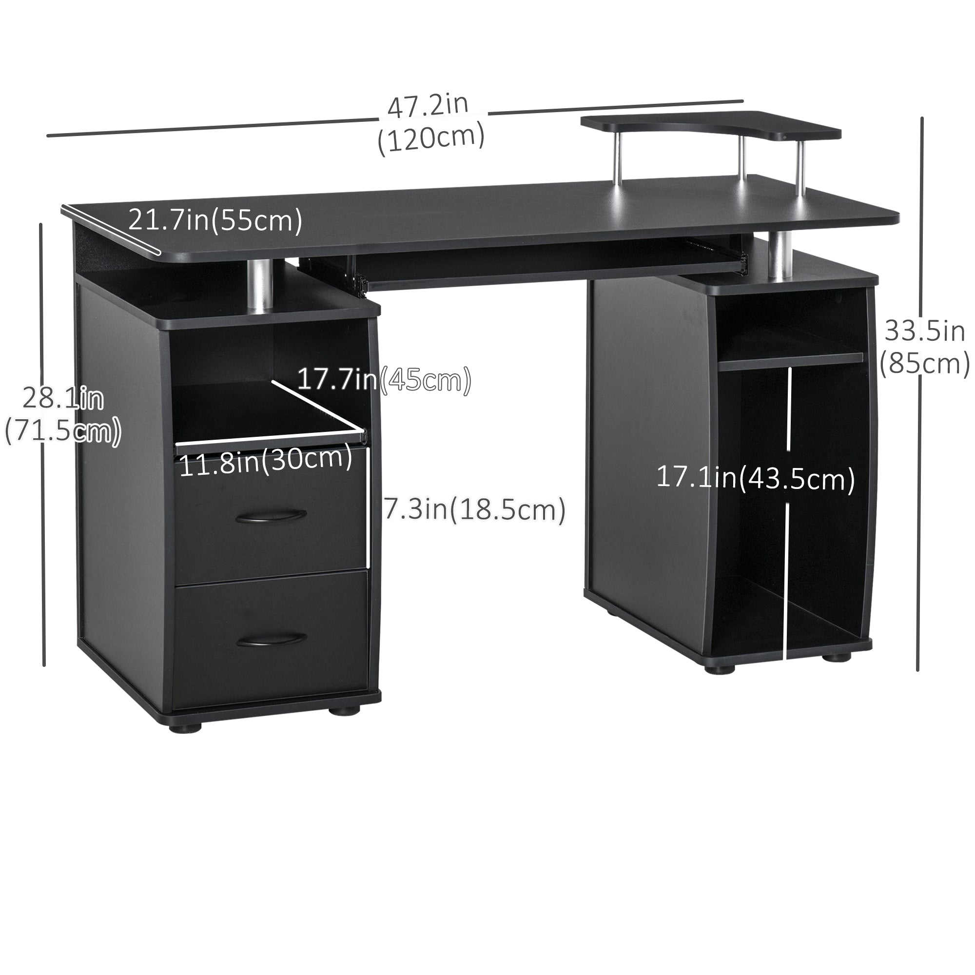 HOMCOM Computer Desk with Keyboard Tray, CPU Stand, Writing Desk with Drawers, Workstation for Home Office, Black