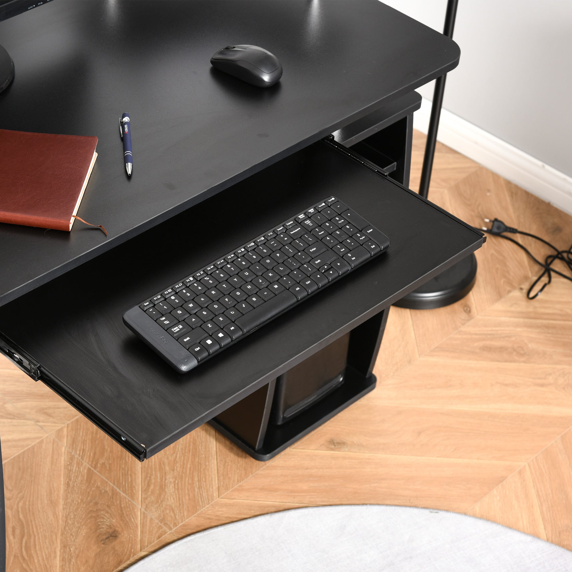 HOMCOM Computer Desk with Keyboard Tray, CPU Stand, Writing Desk with Drawers, Workstation for Home Office, Black