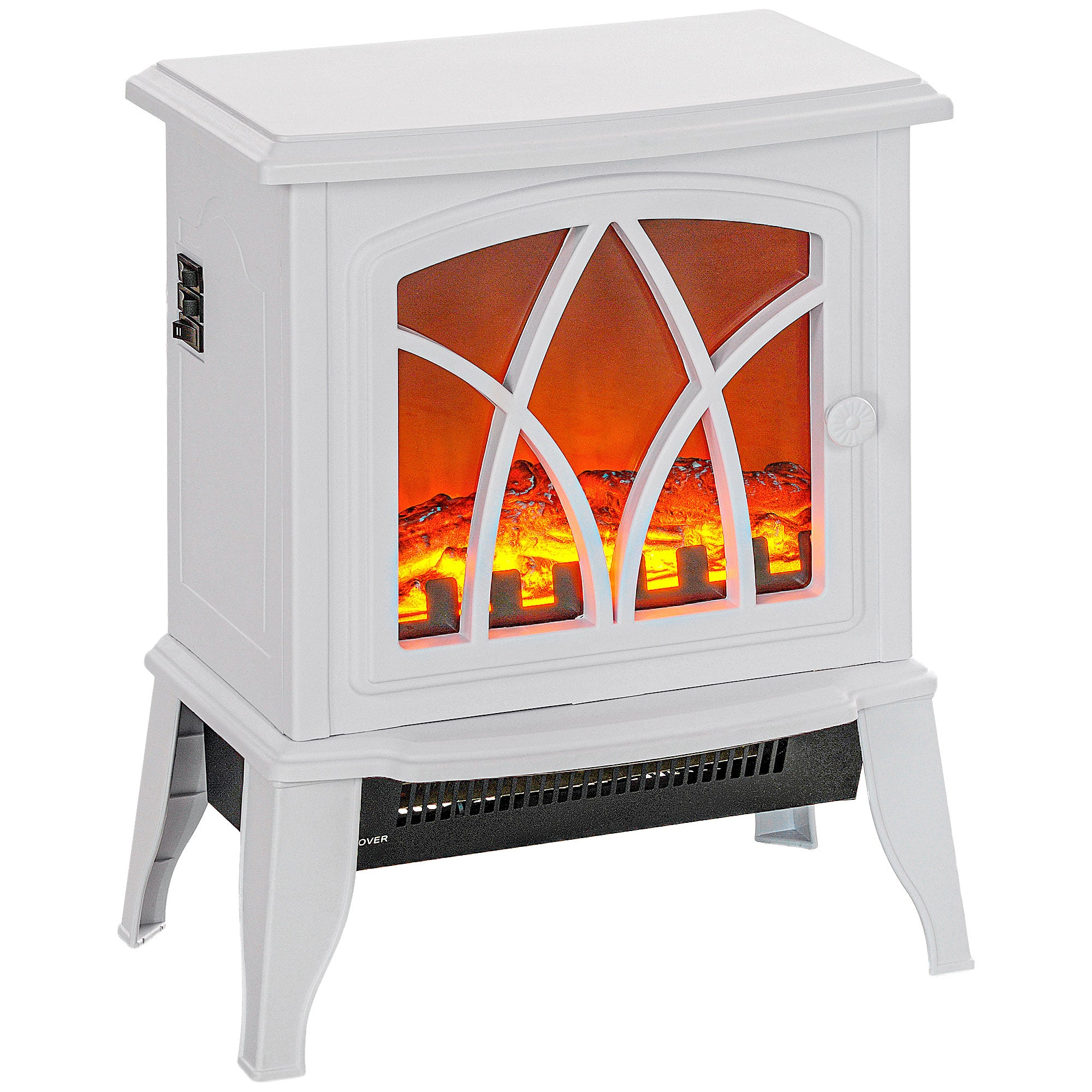 Electric Fireplace Heater, Freestanding Fireplace Stove with Realistic Flames Overheating Protection 750W/1500W, White