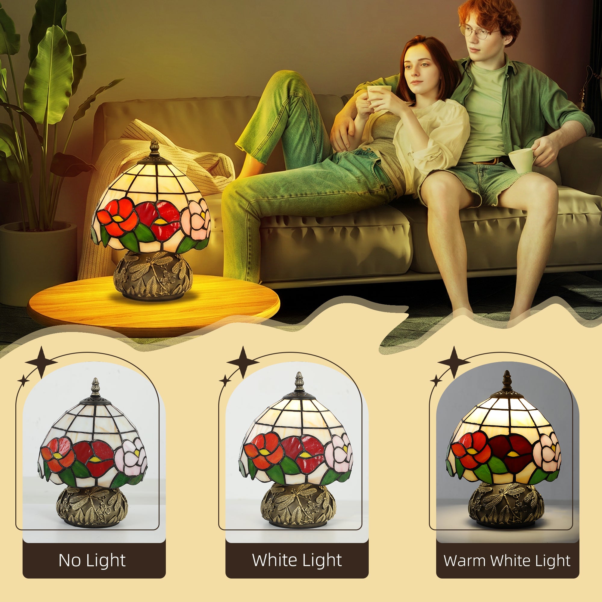 Tiffany-Style Table Lamp with Sculpted Dragonfly Base, Handcrafted Classic Stained Glass Bedside Lamp for Living Room and Bedroom, E27 Socket, Multi-Coloured