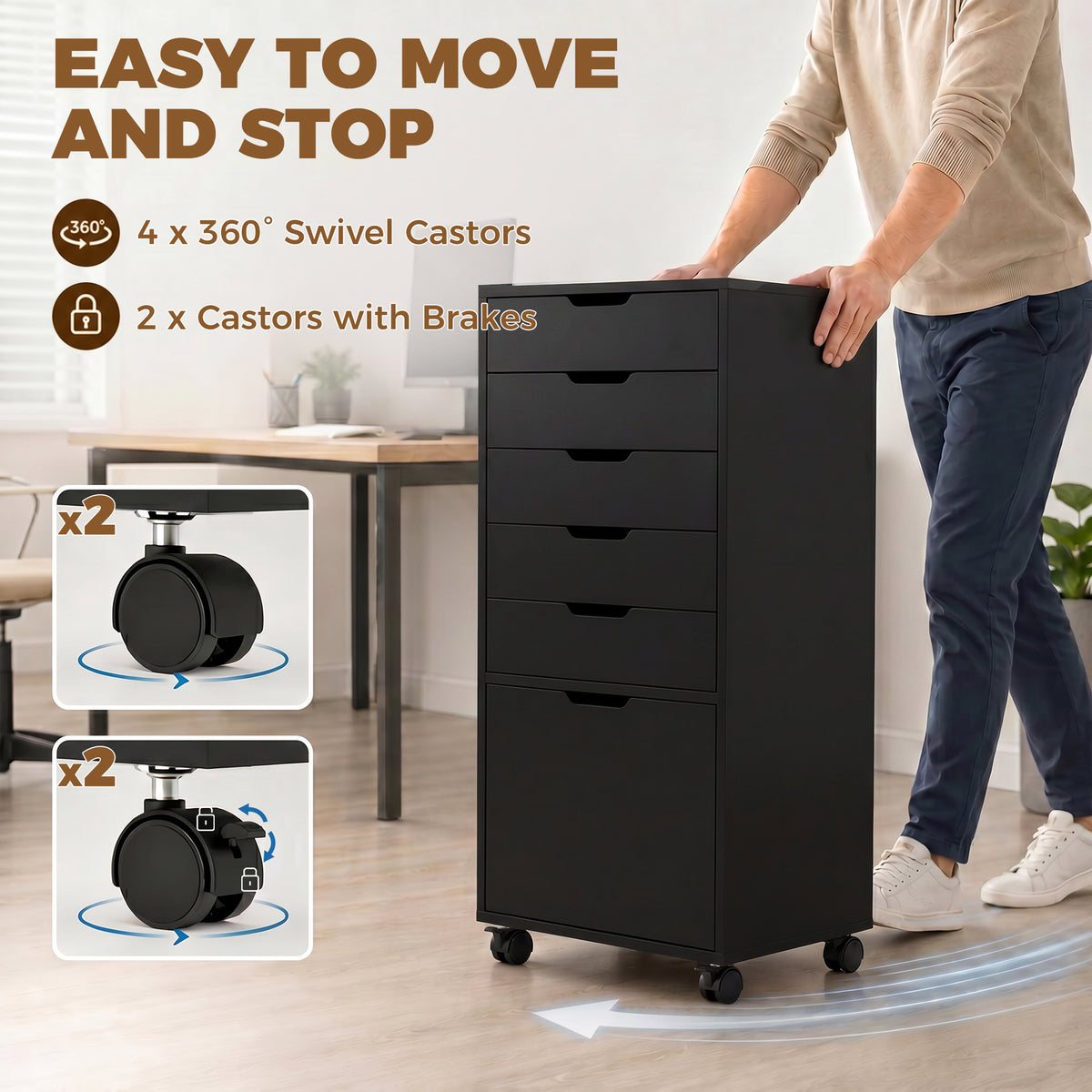 5 Drawer Vertical File Cabinet with Lockable Wheels, Filing Cabinet for Home Office, Printer Stand with Adjustable Hanging Bars For A4, Letter, legal File Folders, Black