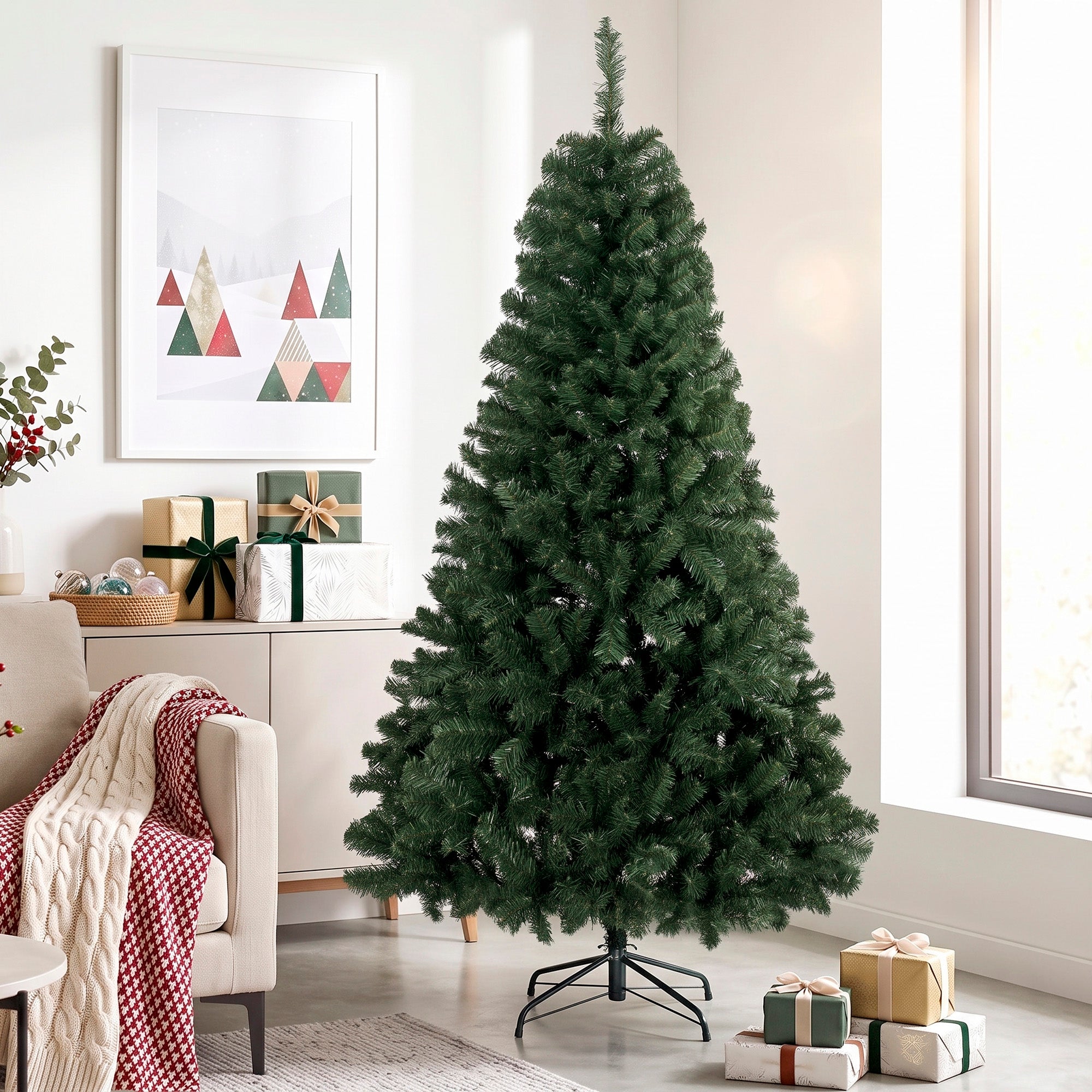 6ft Norwegian Spruce Artificial Christmas Tree with 888 Branch Tips, Foldable Metal Stand, Quick-Assembly Hinged Design, Full Xmas Tree for Home Office Holiday Decor, Green