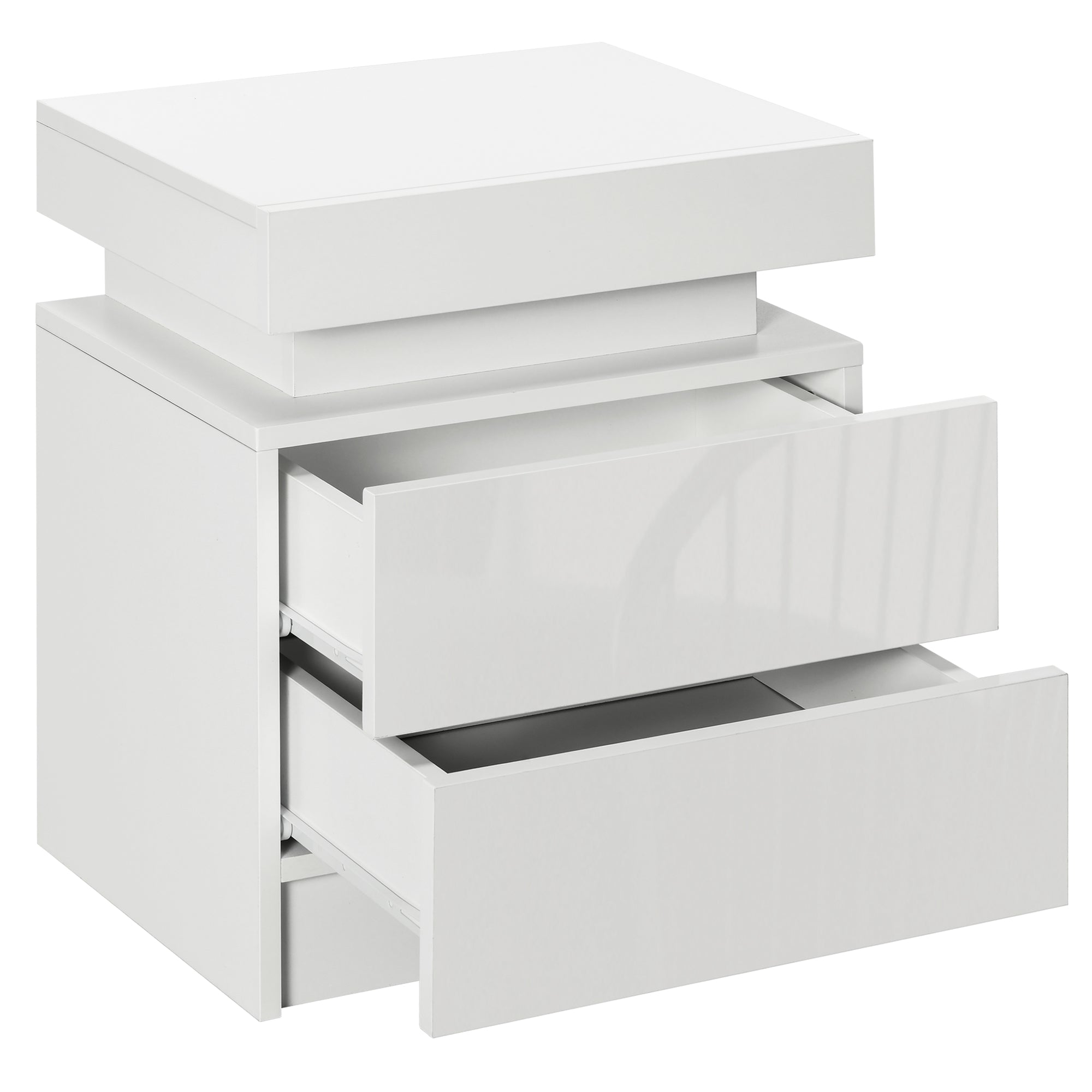 HOMCOM High Gloss Front Bedside Table, Nightstand with RGB LED Light, 2 Drawers Chest of Drawers, White, for Bedroom, Living Room