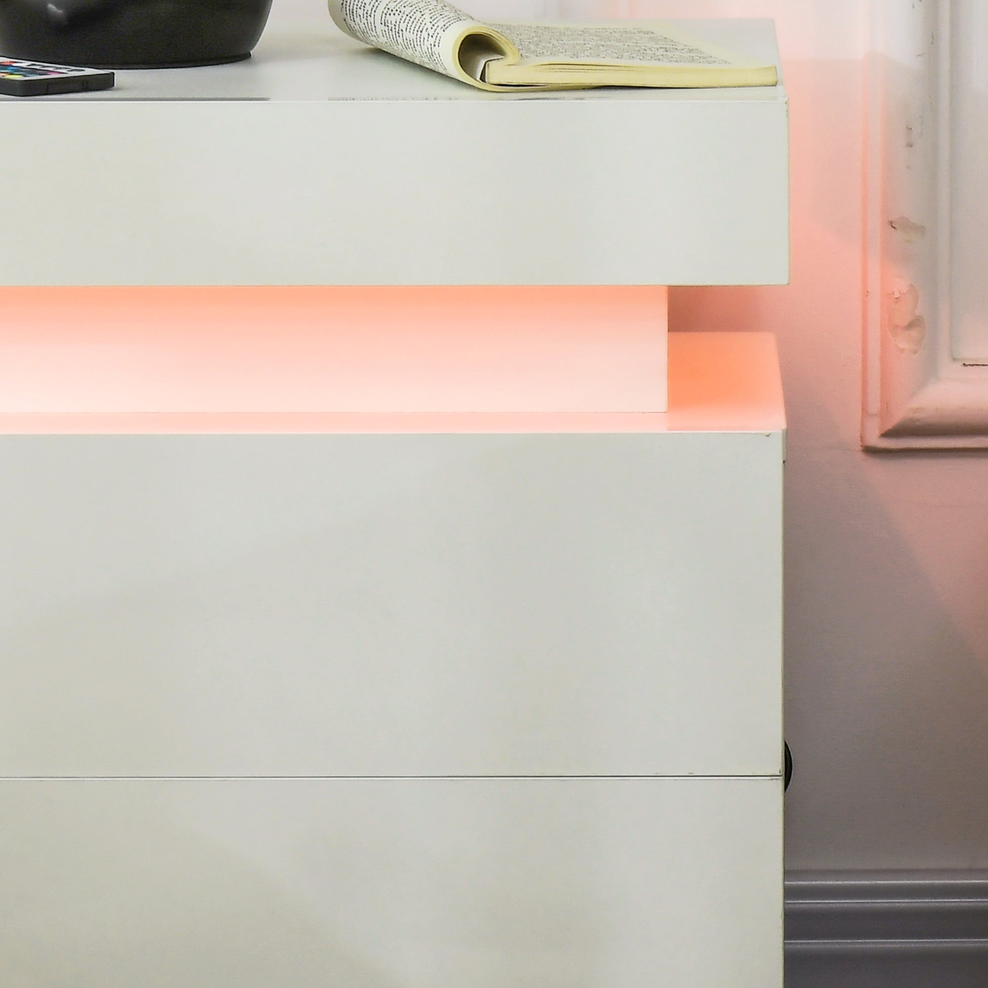 HOMCOM High Gloss Front Bedside Table, Nightstand with RGB LED Light, 2 Drawers Chest of Drawers, White, for Bedroom, Living Room